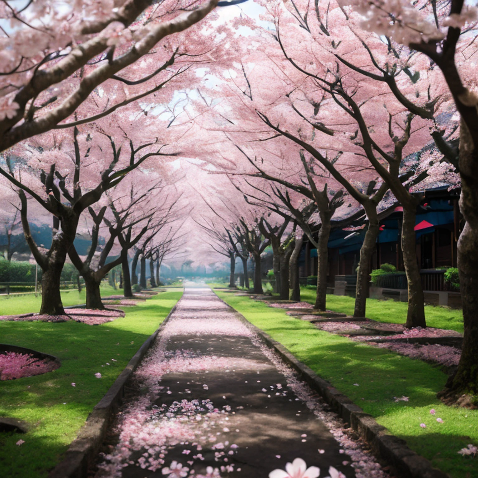 Impacto Genshin, Kamisato Ayaka Caminhando, sakura trees, flor de cerejeira, segurando guarda-chuva, Beautiful, Highly detailed scenery, Pescador