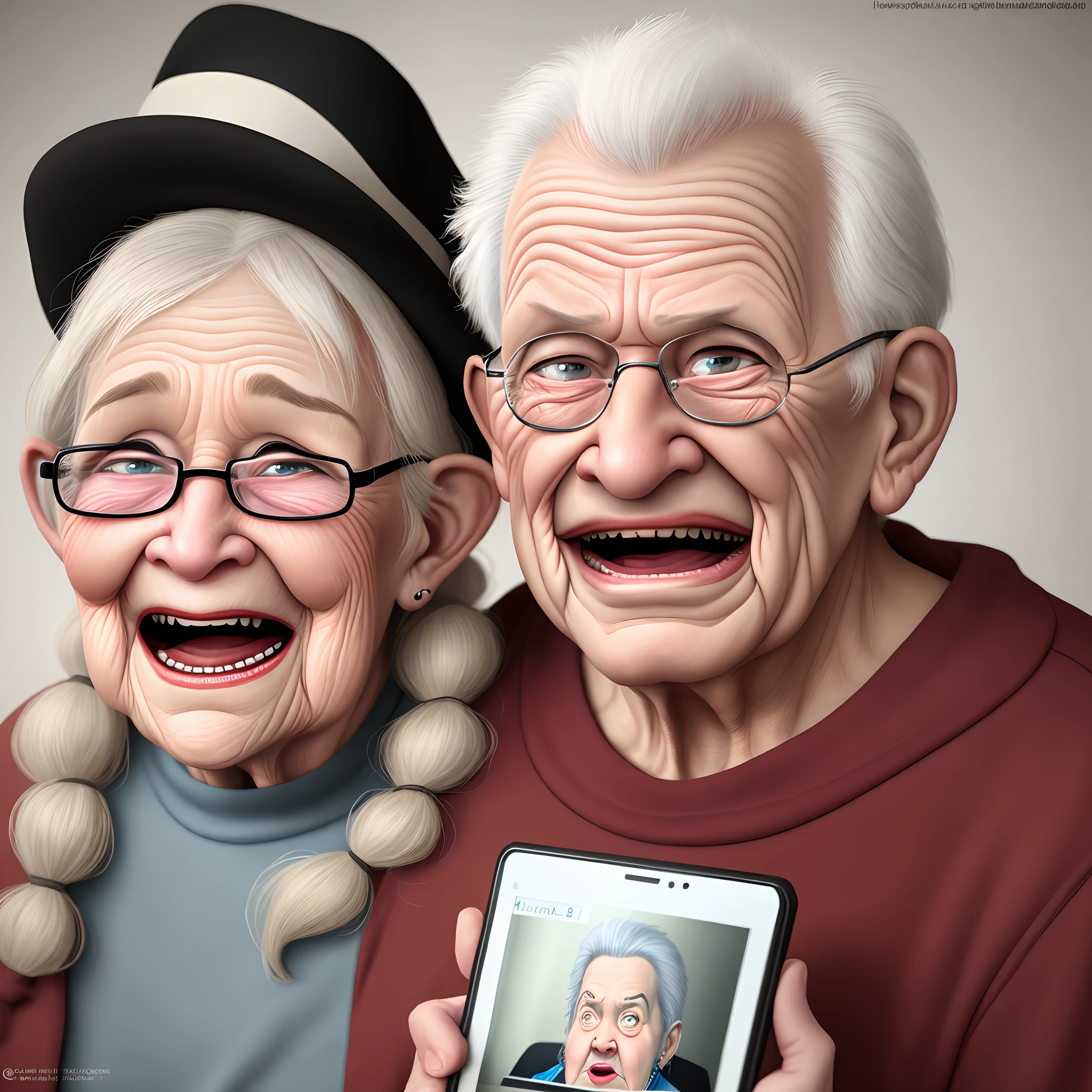 Caricatures of elderly people reacting to the Internet