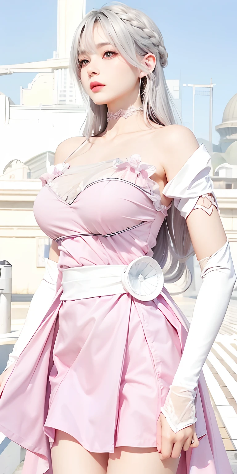 1girl,huge breast,gray hair,pink clothes, ultra detailed, masterpiece, realistic