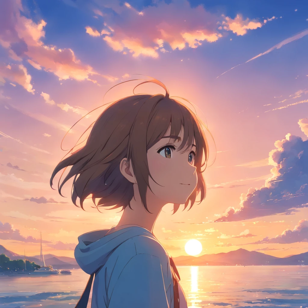 masterpiece、top-quality、Movie stills、1girl、Cloud Girl、floating in sky、a closeup、发光、happiness、Warm soft lighting、the setting sun、(Spark:0.7) kawaii