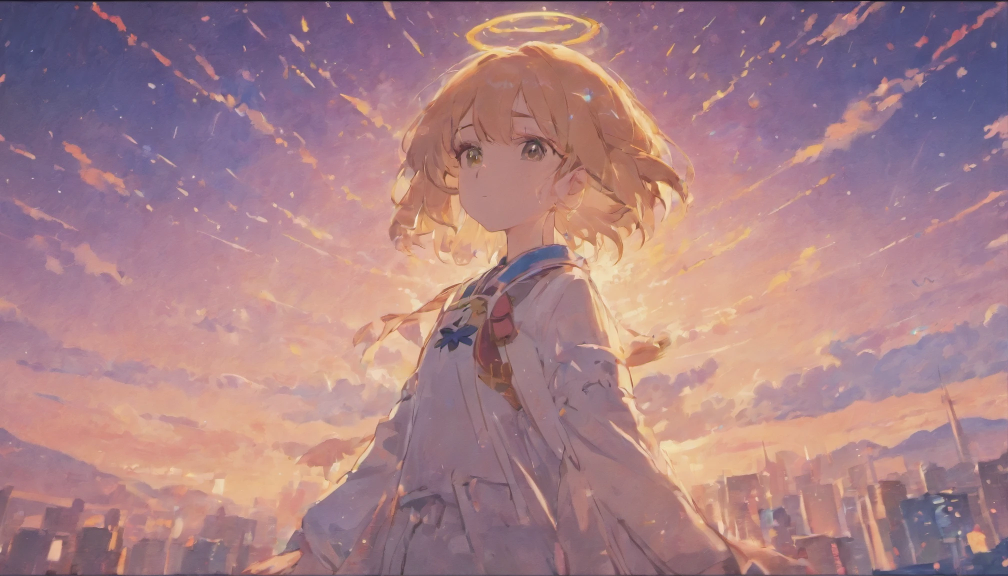 angelicales、is crying、with light glowing、girl with、Looking to Heaven、