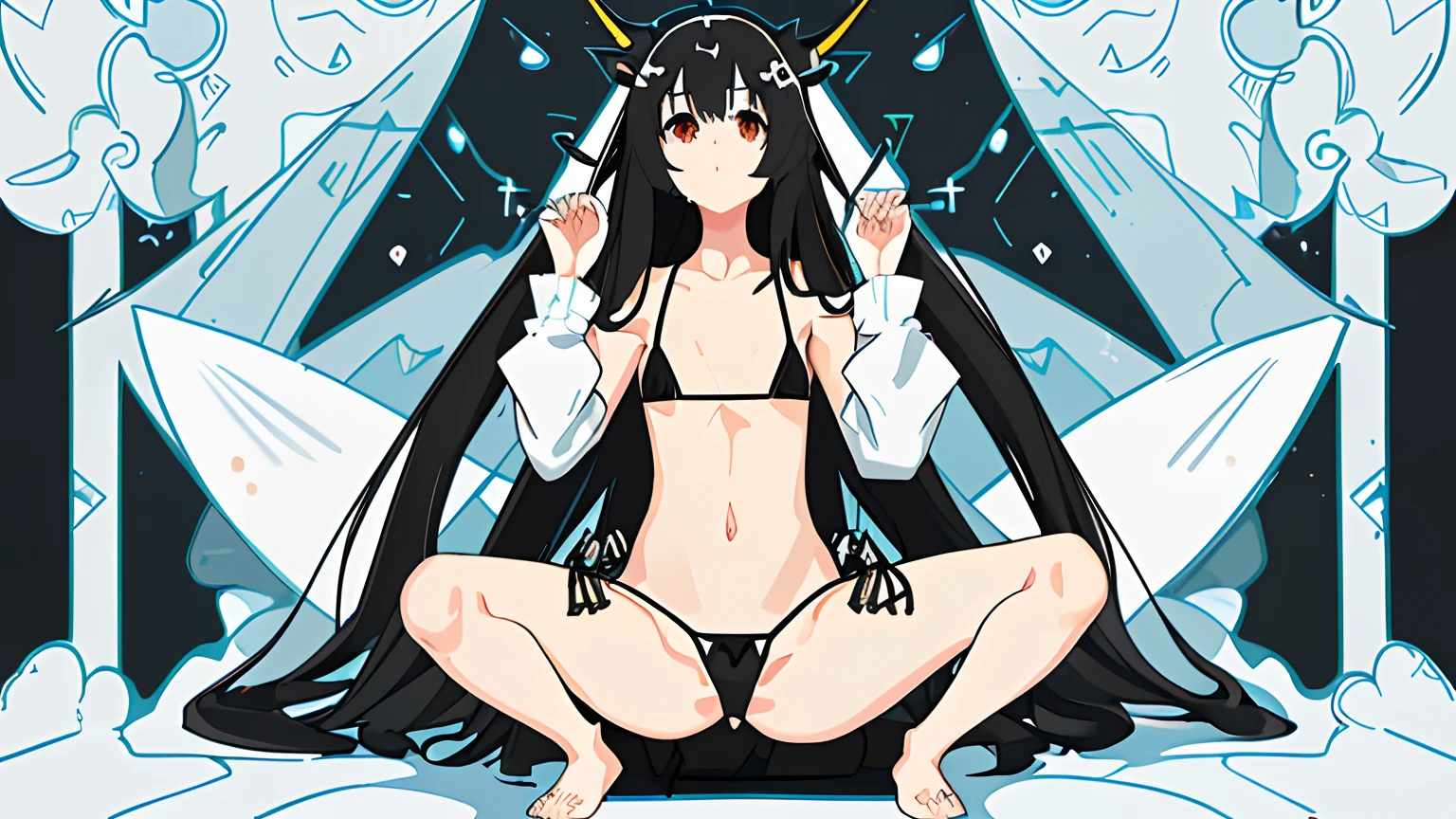girl、A black、Semi-long hair、kawaii、Micro Bikini、Gamine、10yaold、Lanky legs、Slender body、Straight hair、white backgrounid