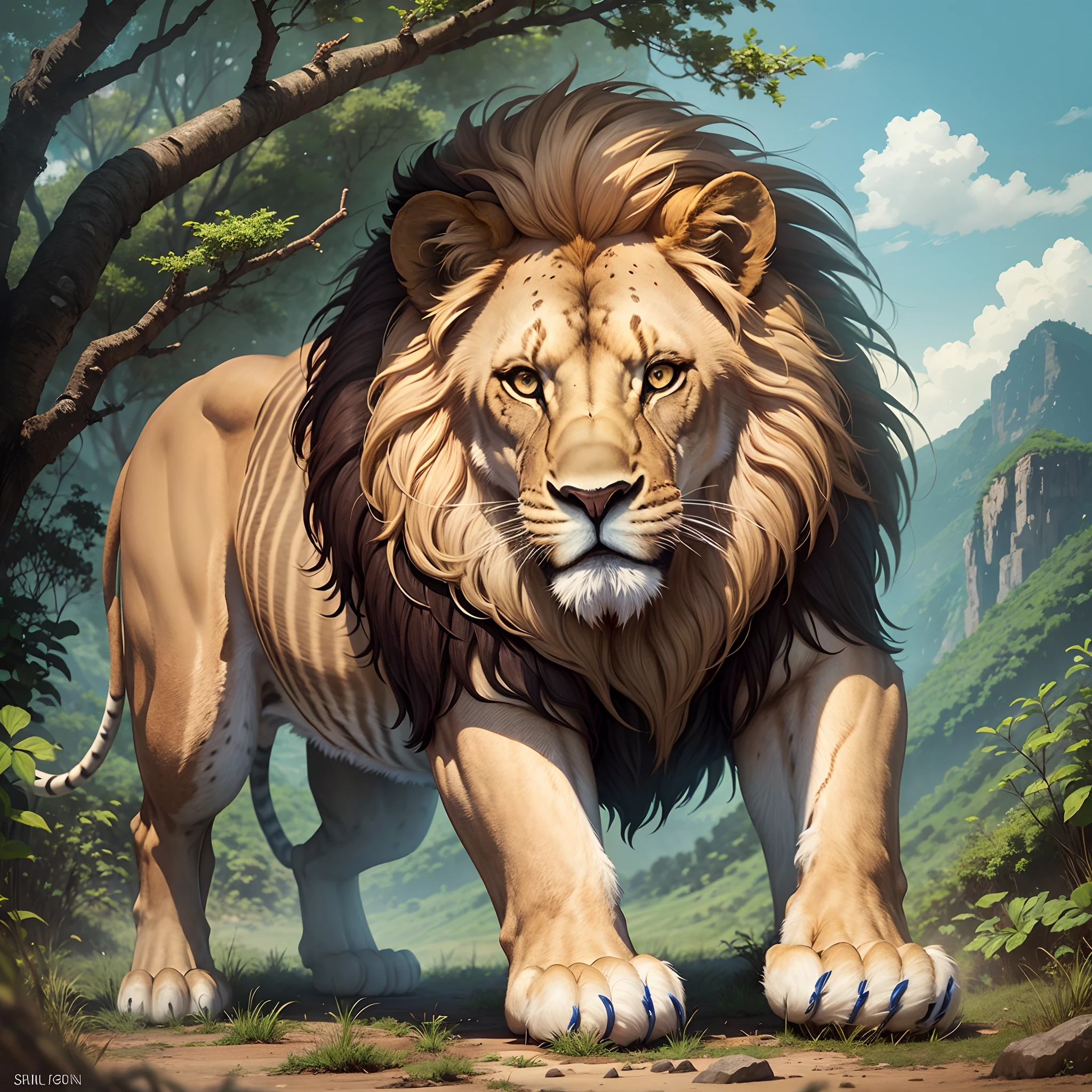 The lion in the jungle goes down the mountain --auto --s2