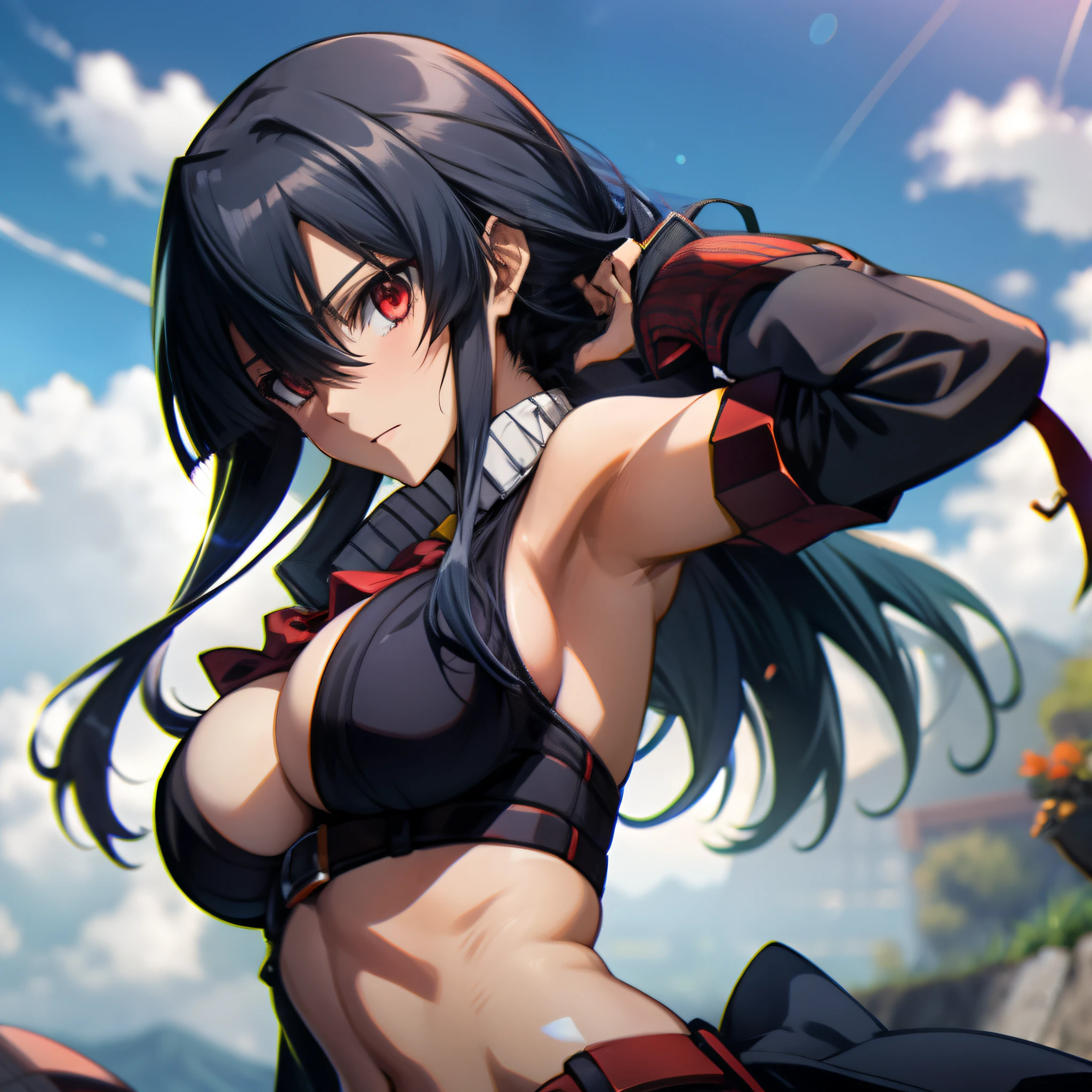 Akame (akame ga kill), holding her boobs