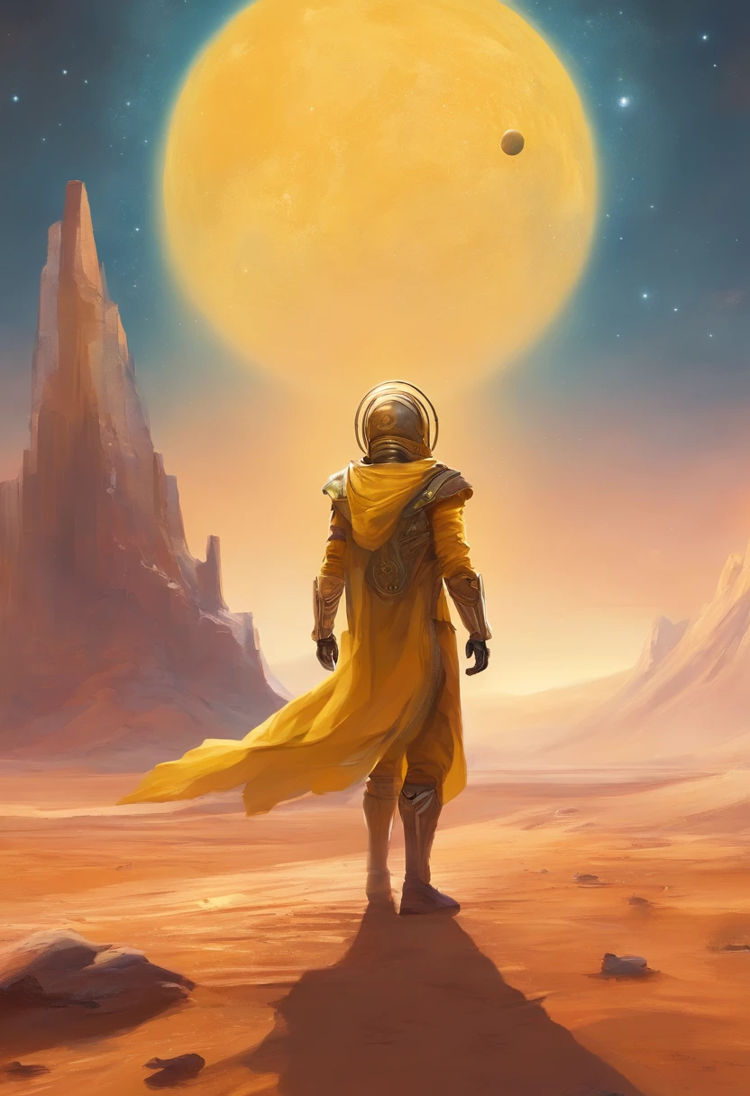 Courier in a yellow suit on Mars