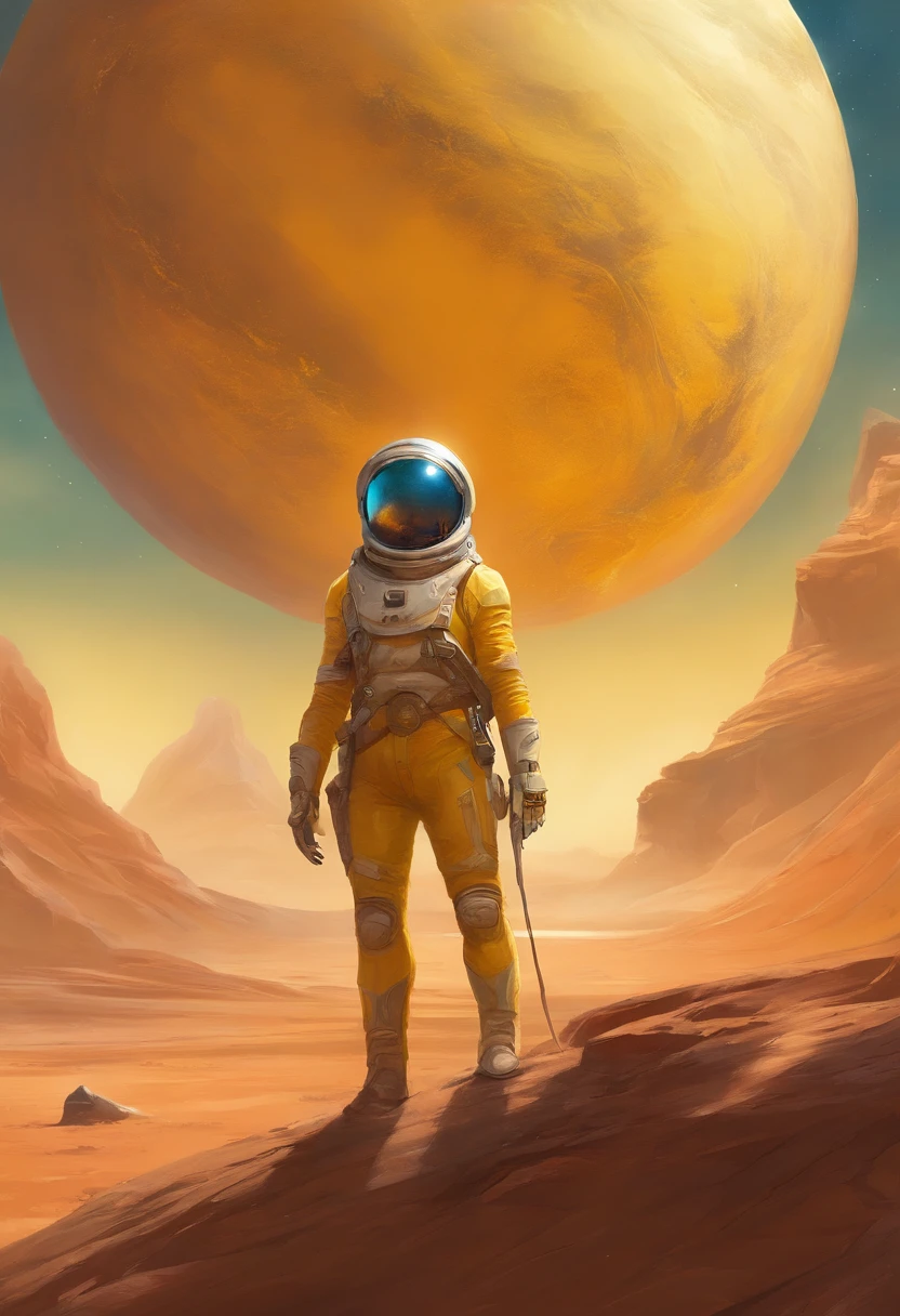 Courier in a yellow suit on Mars