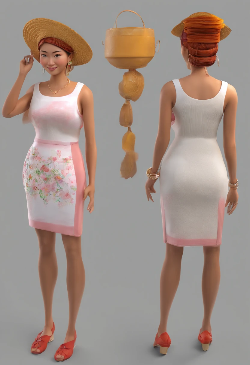 A Vietnamese woman in her 60s who is a noodles seller, with salt-and-pepper hair, a thin figure. She is wearing casual clothes in warm colors, and is 1.6 meters tall. Her figure and face show clear signs of difficult personality. has a fierce temper, and always curses others She is wearing golden bracelets. cartoon art. in front view, half-quarter view and exact rear view. true body scale. she is cursing and stare at someone