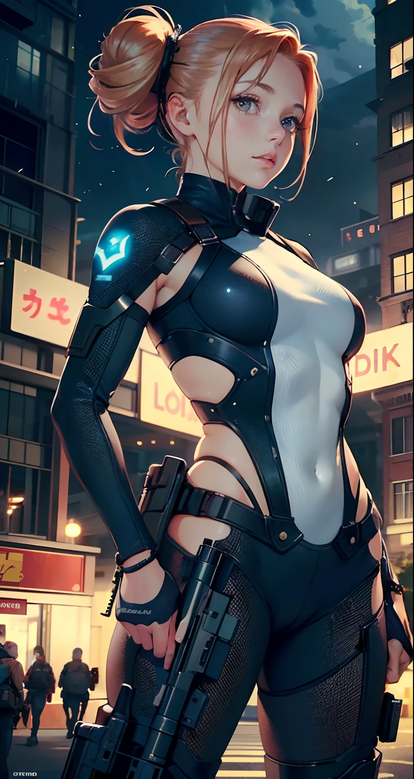 sci-fi city riot with humanoid aliens, beautiful Asian cyberpunk girl wearing a revealing police riot uniform holding a baton, nude, topless, thong, jacket, handcuffs, pistol in holster, police riot helmet, standing next to a police riot android, quad drills, mask, longeyelashes, cat ear headphones, evil smile, makeup, parted lips, angry, masterpiece, ccurate, anatomically correct, textured skin, high details, best quality, 8k, highres, award winning, masterpiece, anatomically correct, super detail, award winning, best quality, 16k