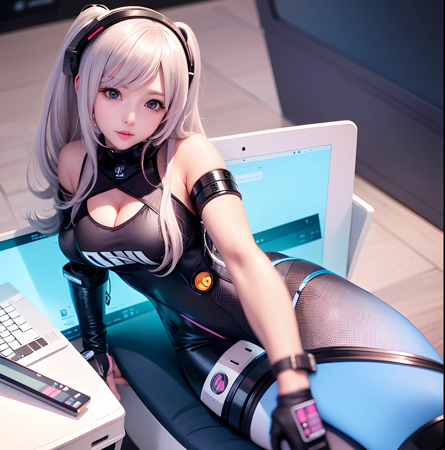 There was a woman sitting at her desk,Holding a laptop, Anime girl in real life, perfect android girl, cyber school girl, Kantai collection style, attractive anime girls, seductive anime girls, Anime manga robot!! Anime girl, Anime girl cosplay, Realistic anime 3 D style, Anime Huaifu, Realistic young anime girl, Anime girl, Waifu, Beautiful anime girl
