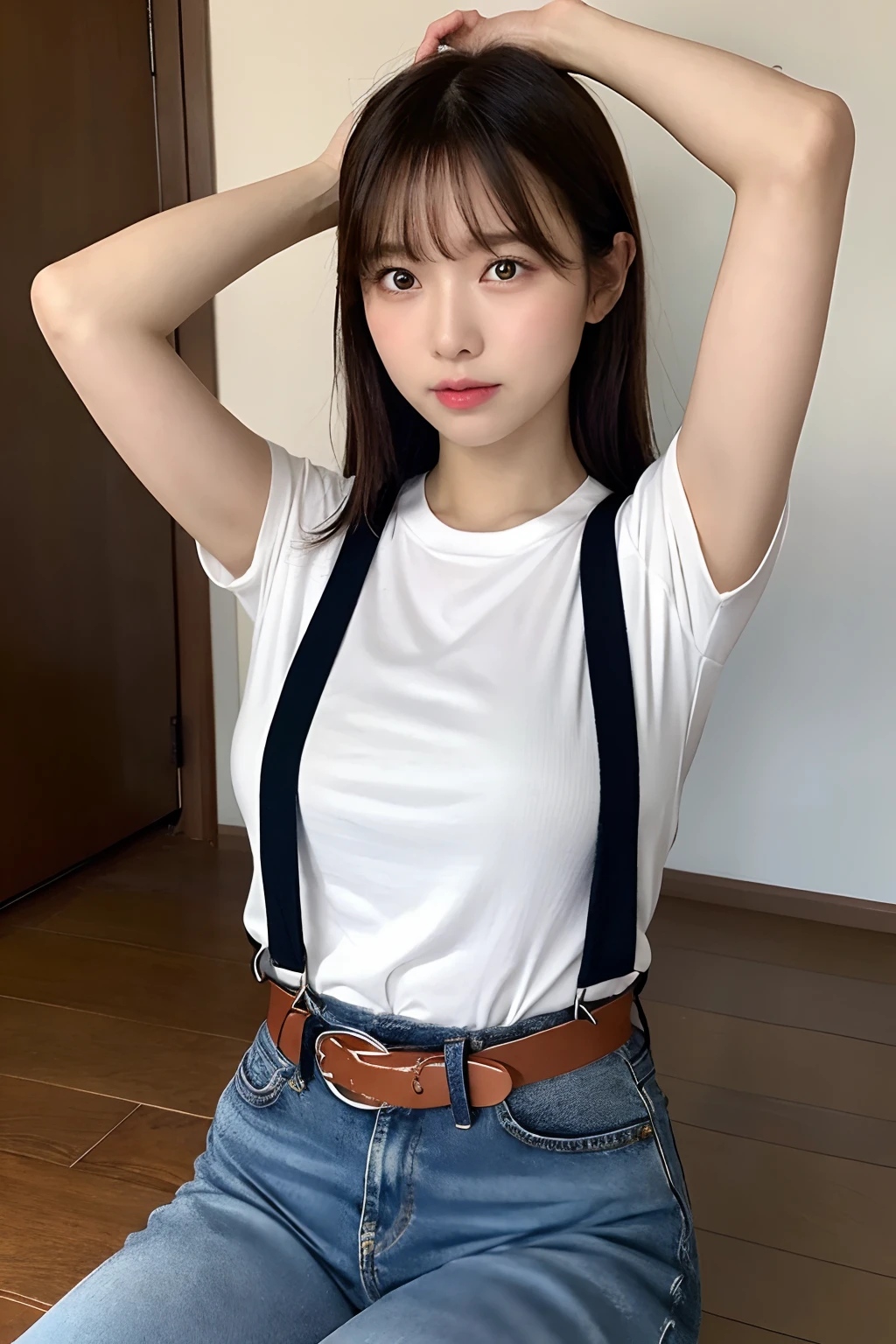 masterpiece、top-quality、The ultra -The high-definition、、colourfull、flat-colors、depth of fields、lens flare 1 girl、、A dark-haired、watching at viewers Black Cutter Shirt a belt black suspenders Social OL ample bosom JINS jeans Face sitting
Waiting to start Armpit sweat perspiring Side of both hands huge-breasted Interparial