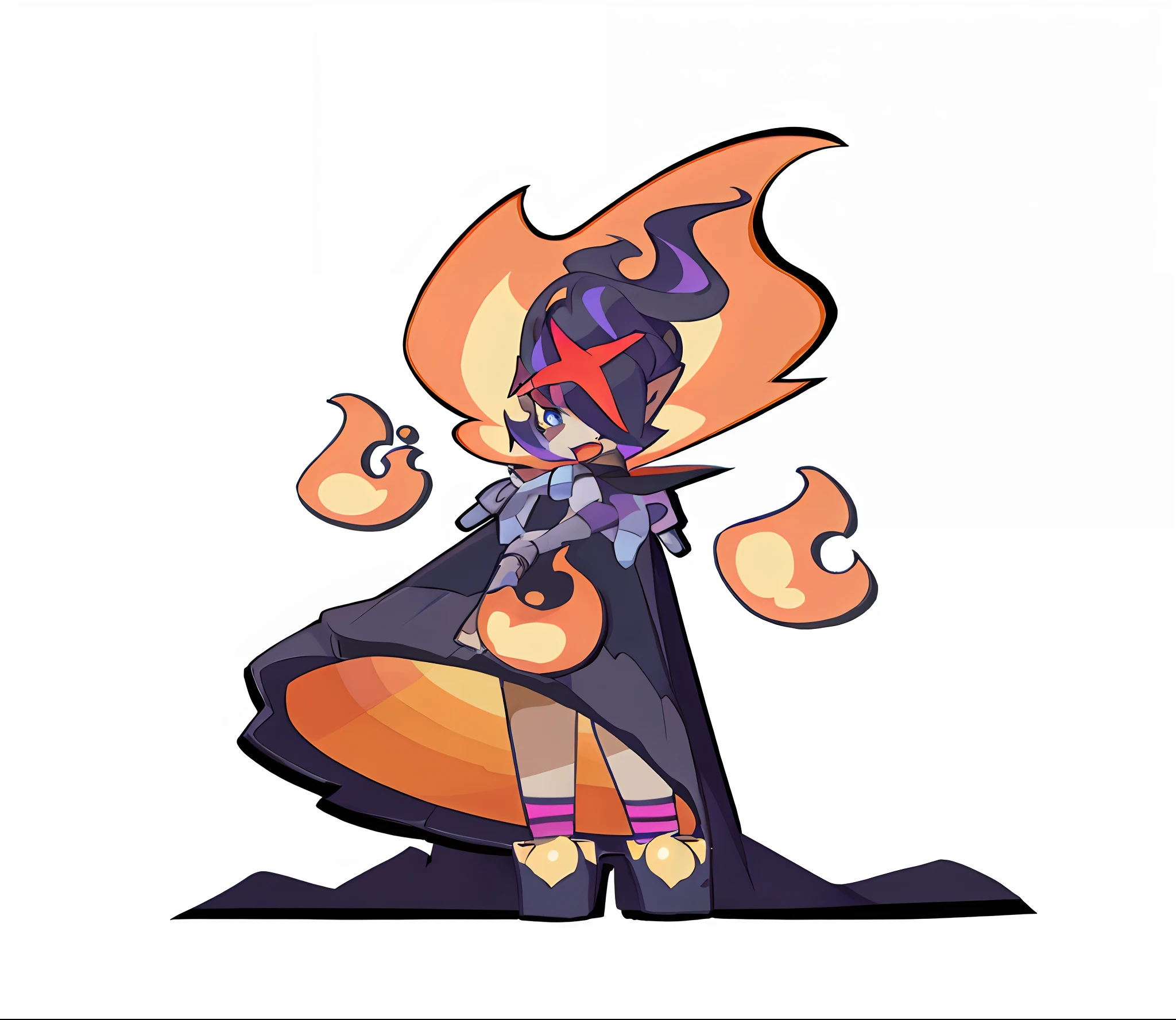 Cartoon image of a girl in a cloak and holding a fire, she has fire powers, dark witch character, dark sorceress fullbody pose, supervillain sorceress witch, firemage, Fire!! full bodyesbian, epic mage girl character, dark sorceress full view, evil sorceress, bright witch, full portrait of elementalist