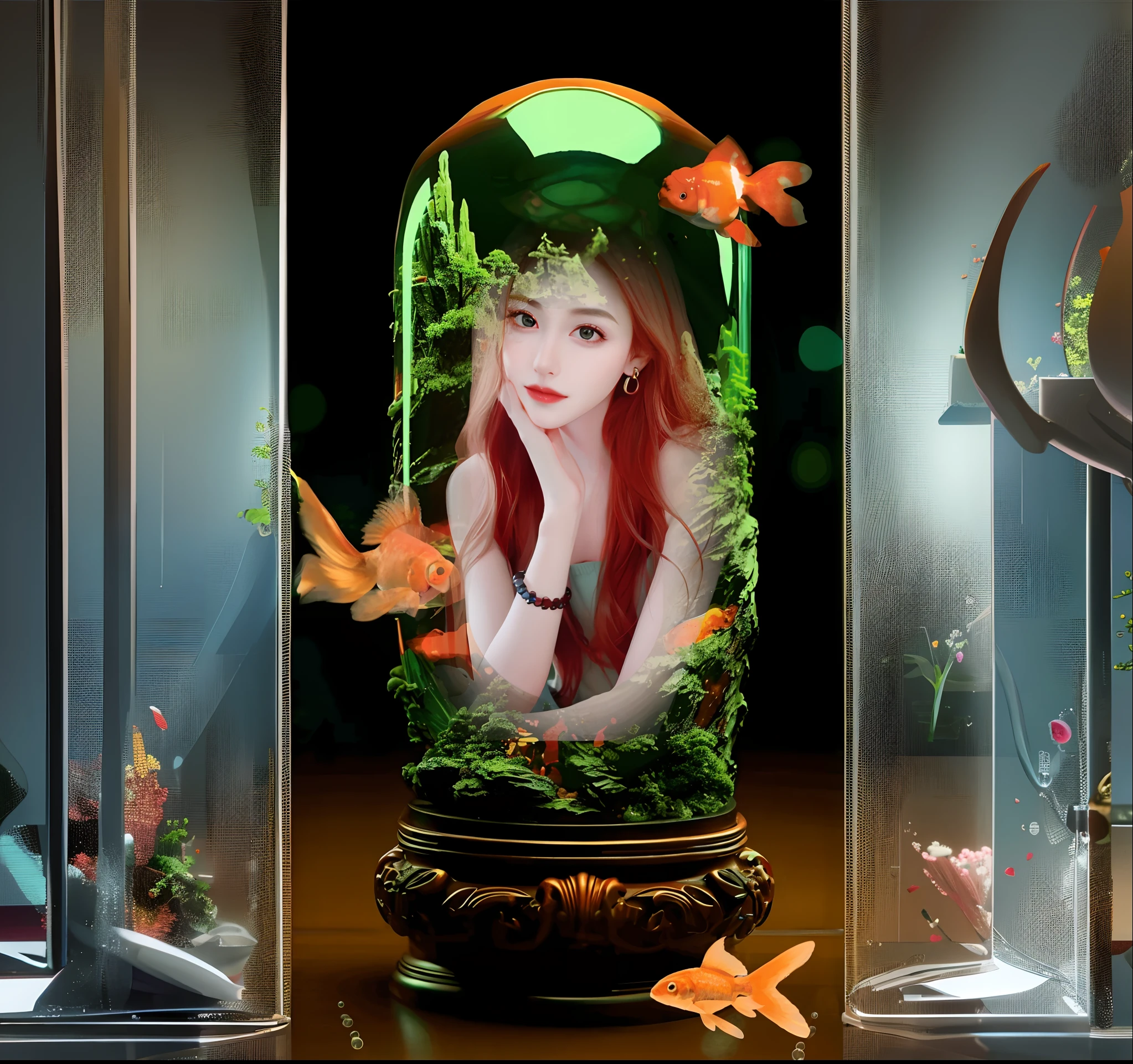 Photo of Alafi of a woman with red hair and a fish tank, digital art picture, 8 k realistic digital art, adorable digital art, Realistic digital art 4K, Realistic digital art 4 K, beautiful gorgeous digital art, Stylized digital art, Very Beautiful Digital Art, Beautiful digital artwork, beautiful digital art, 4k highly detailed digital art, portrait jisoo blackpink