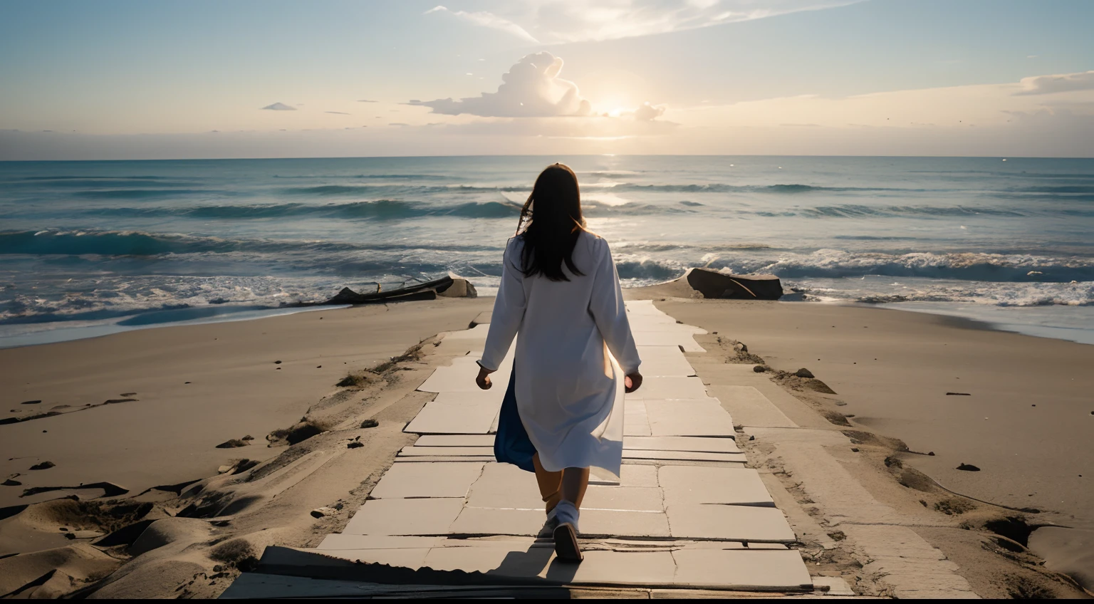 An image depicting a person walking towards the horizon, Symbolizing the journey of transformation and overcoming burnout. The person is walking with confidence and determination, conveying a sense of hope and progress.