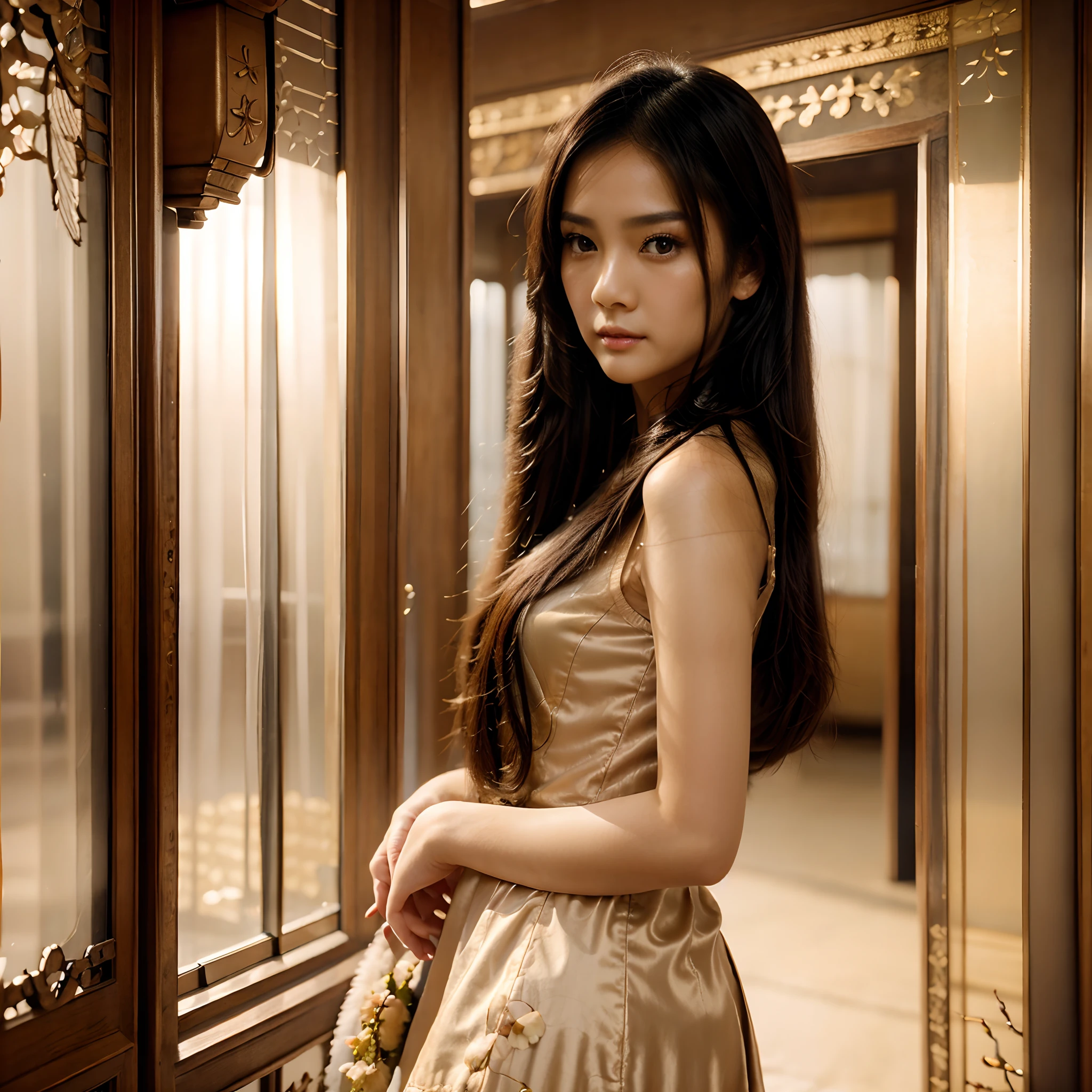 (realistic,portrait) A beautiful Asian girl with (long,black:0.9) hair and (almond-shaped:1.1) eyes