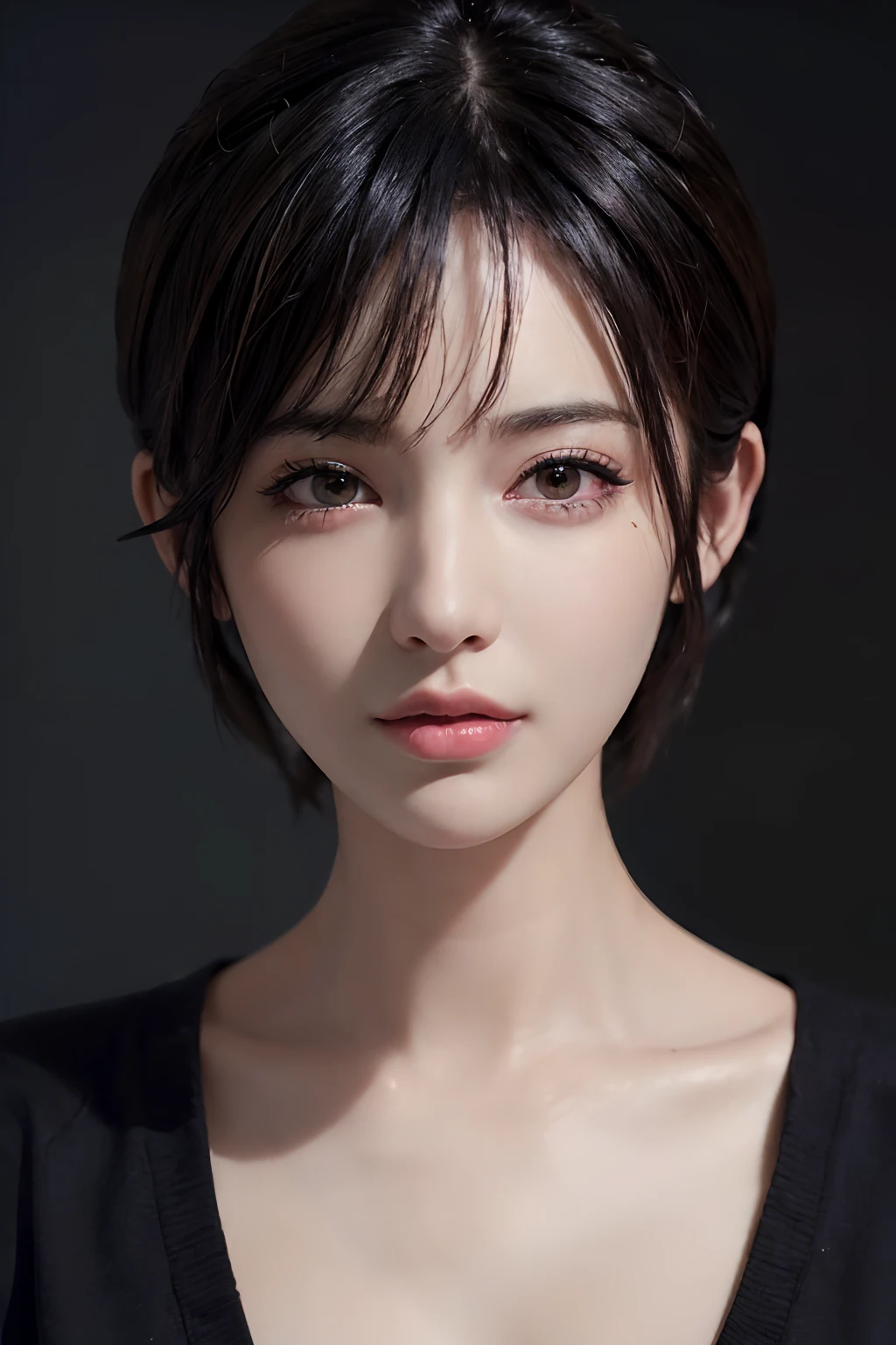 (masterpiece:1.3), (8k, photorealistic, RAW photo, best quality: 1.4), (1girl), beautiful face, (realistic face), (black hair, short hair:1.3), beautiful hairstyle, realistic eyes, beautiful detailed eyes, (realistic skin), beautiful skin, (sweater), absurdres, attractive, ultra high res, ultra realistic, highly detailed, golden ratio