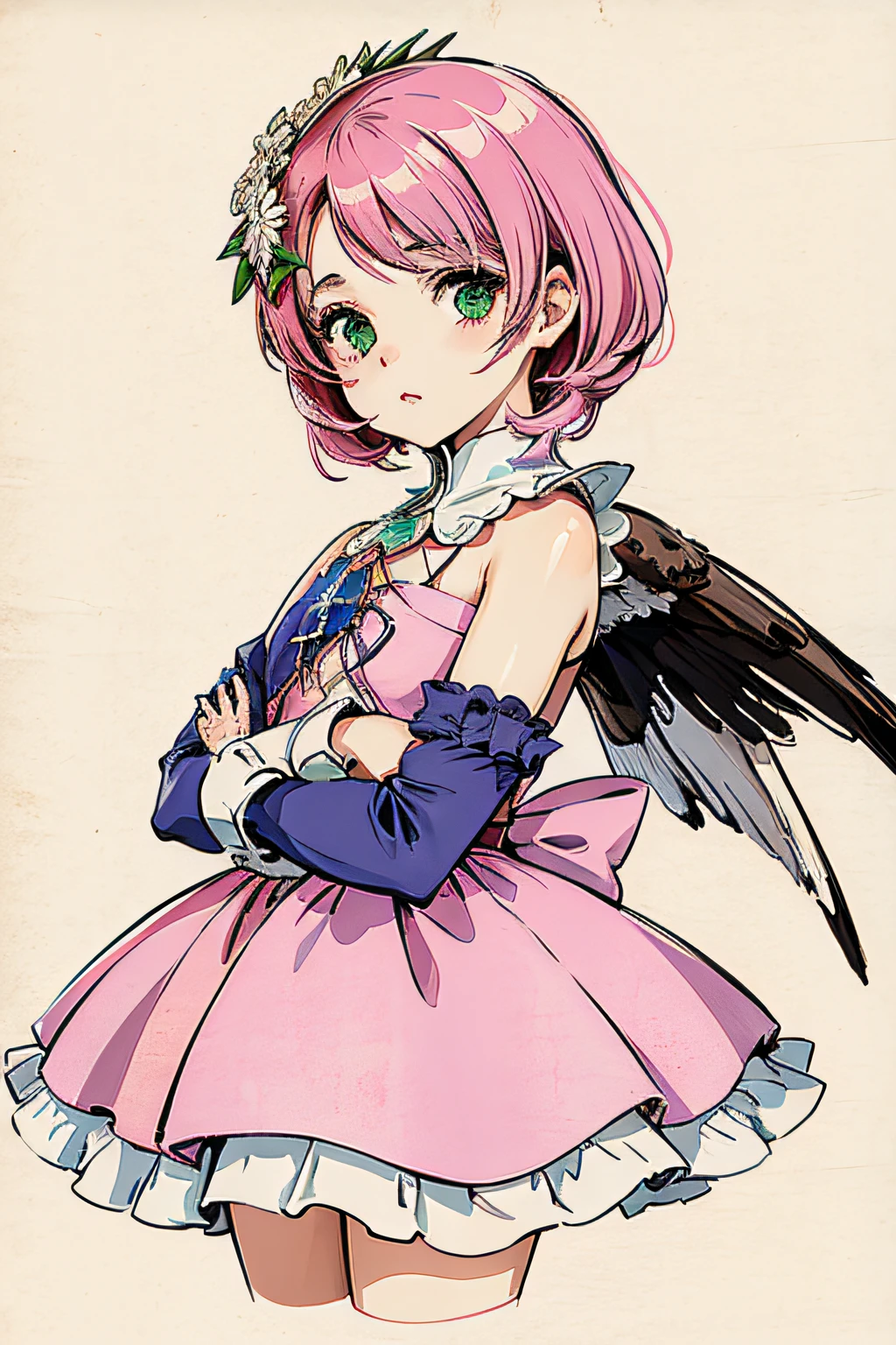 Alisa bosconovitch, melhor qualidade, contemporary, estilo plano, minimalismo, Green Eyes Flat Illustration, cabelo rosa, com flor de cravos no cabelo, cabelo curto, cabelos multicoloridos, Camisa Preta, mechanical wings, em vestido, Head Portrait Close-U, peito pontudo, decote, super decote, middlebreasts, Tekken,cabelo rosa pastel, 1girl, em quimono, hand-painted,Desenho de linha sem cor, colorida do yandere pastel, Tekken, Super cute pink hair girl with gothic makeup on the side, com roupa de empregada,figura esbelta,robusto,He sat on the floor,Vestido com roupas de empregada rosa e branco,cabelos muito curtos,com orelhas de gato,quadratic element,, kawaii cor-de-rosa na roupa da era de 1910, Alisa Bosconovich pink lips, no estilo da paleta de cores suave aurorapunk, an anime illustration of his face, gifs animados, hand drawn animation, charming sketches, suave e brilhante, romantismo nebuloso, Estilo Superflat, fundo branco - ar 1:1 - niji 5 - estilo expressivo --s 50 ,Pink kawaii girl in the era of 1920s clothesPink eagles, vestindo uma camisa branca brilhante, no estilo da paleta de cores suave aurorapunk, an anime illustration of his face, gifs animados, hand drawn animation, charming sketches, suave e brilhante, romantismo nebuloso, Estilo Superflat, fundo branco - ar 1:1 - niji 5 - estilo expressivo --s 50, Absurdo, alto, ultra detalhados, (1girl:1.3), quebrar , Crie uma imagem com uma bela caligrafia, com letras expressivas, floreios elegantes e um senso de habilidade e habilidade, Lesser Dragon,garota,Hands on arms