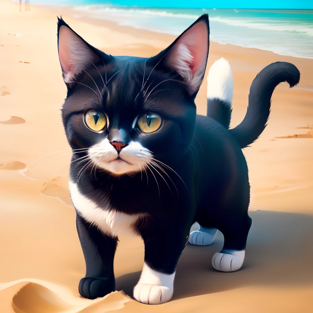 Desenhe um gato na praia de Copacabana