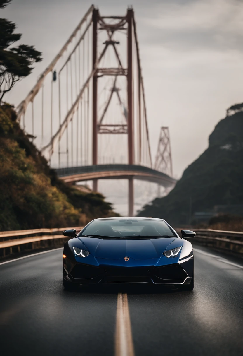 With the Akashi Kaikyo Bridge in the background, Nozomi Honda is driving a Lamborghini