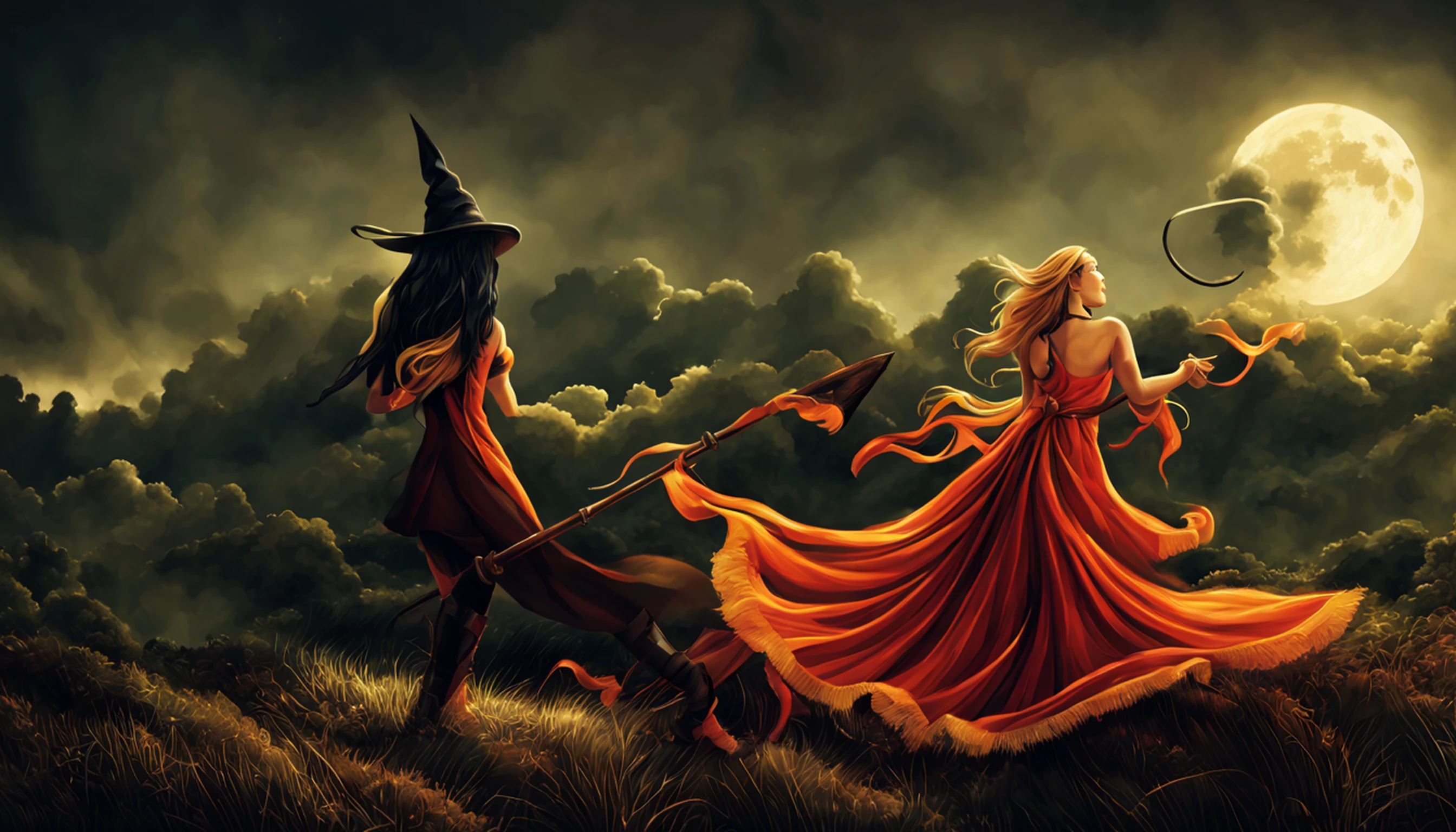 masterpiece, best quality, ultra-detailed, illustration, 1girl, solo, fantasy, flying, broom, night sky, outdoors, magic, spells, moon, stars, clouds, wind, hair, cape, hat, boots, broomstick, glowing, mysterious, enchanting, whimsical, playful, adventurous, freedom, wonder, imagination, determination, skill, speed, movement, energy, realism, naturalistic, figurative, representational, beauty, fantasy culture, mythology, fairy tales, folklore, legends, witches, wizards, magical creatures, fantasy worlds, composition, scale, foreground, middle ground, background, perspective, light, color, texture, detail, beauty, wonder.