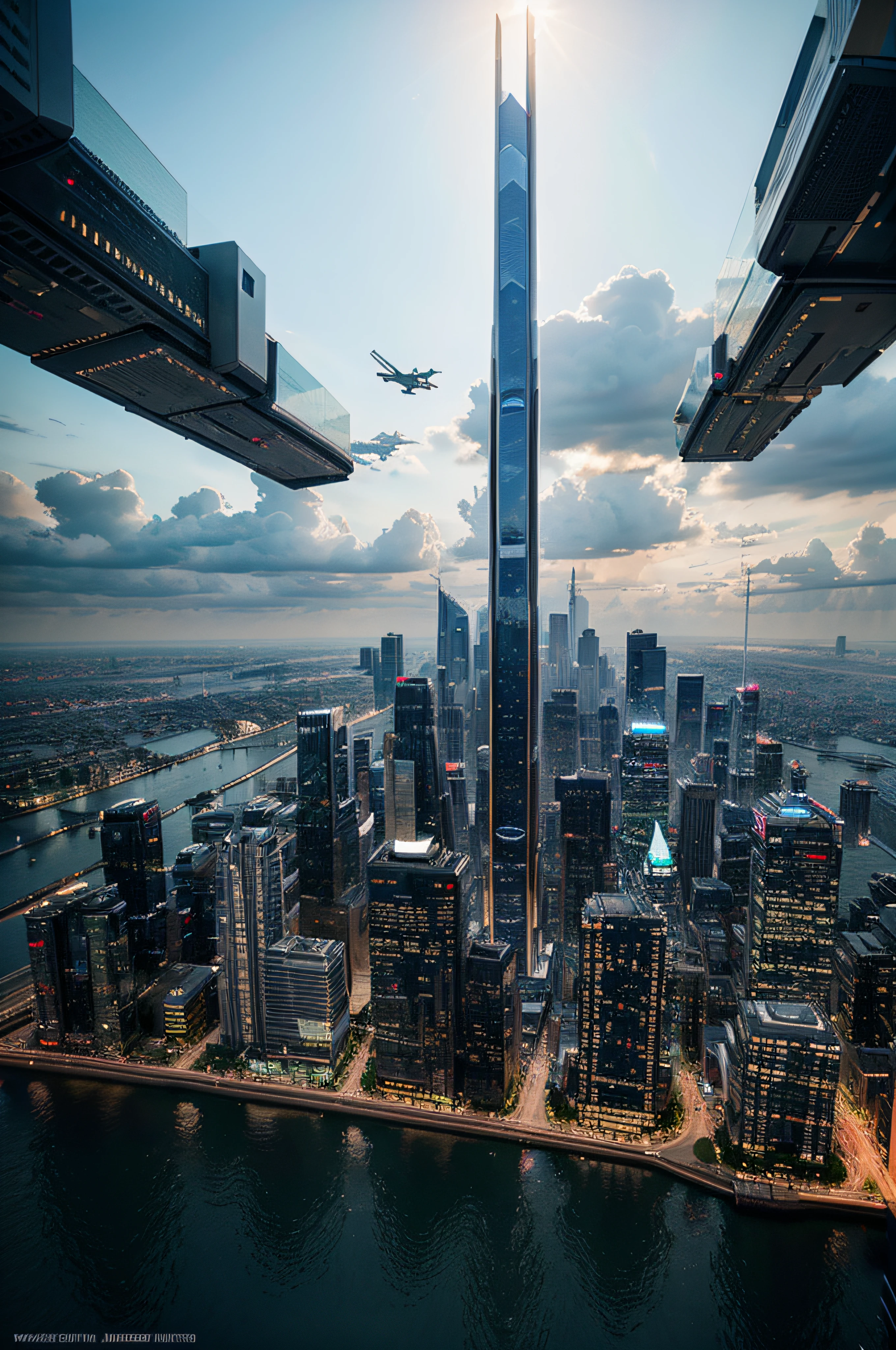 Imagine a futuristic metropolis with gleaming skyscrapers, Flying vehicles and state-of-the-art technology everywhere.