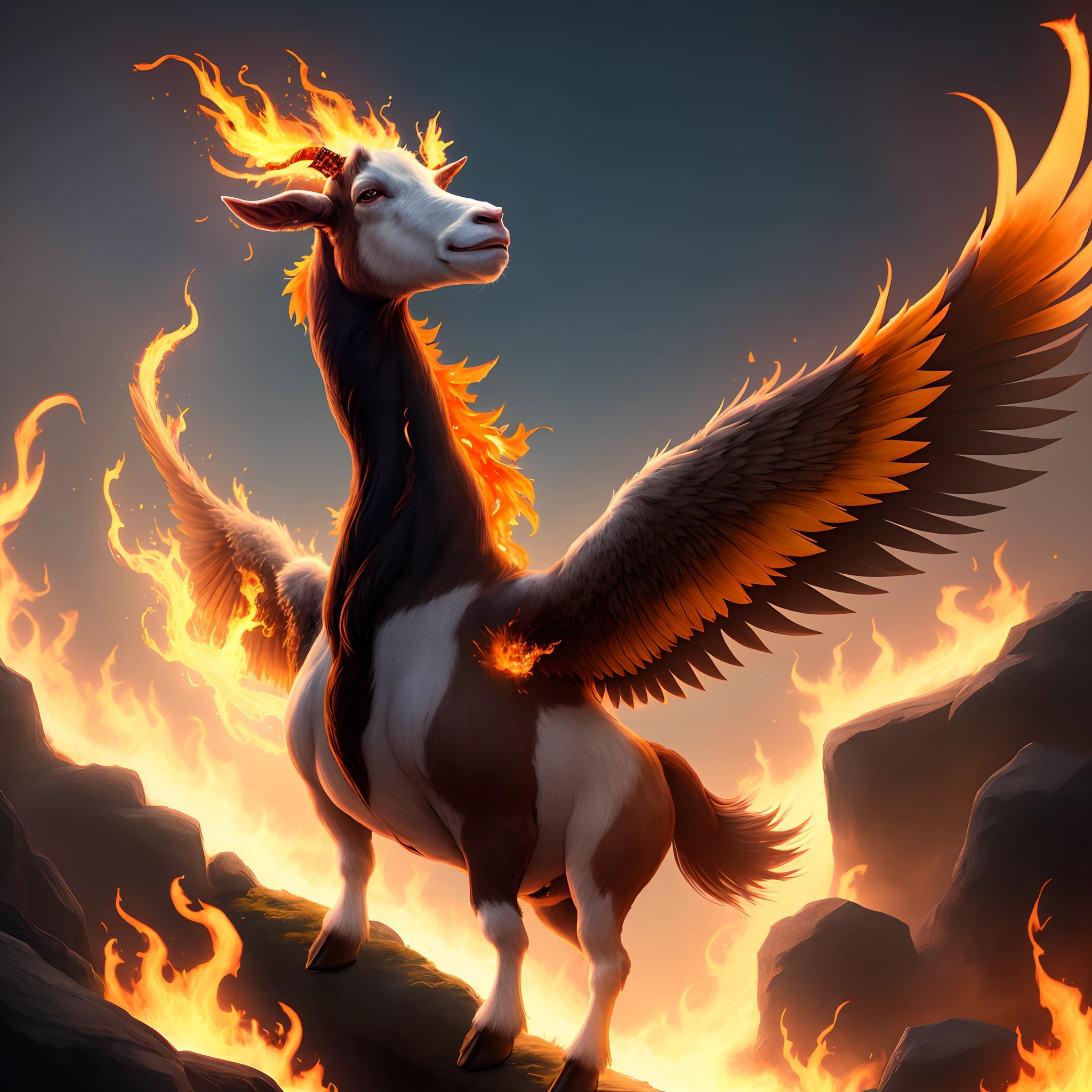 Goat like a phoenix made of fire