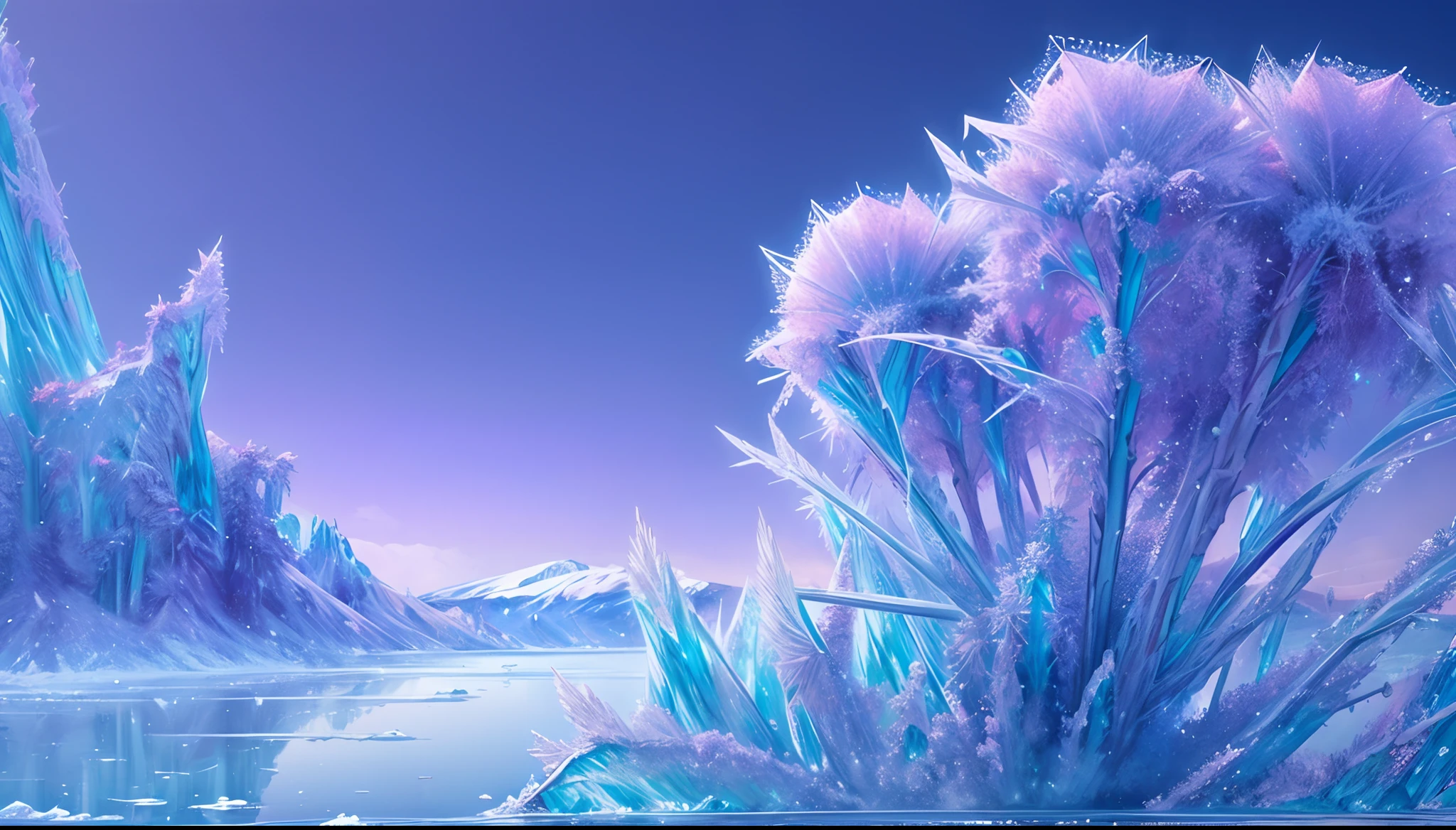 masterpiece, concept art, macro photography, flower with (rime ice:1.5), ice world, blue and purple color pallet, (epic composition, epic proportion), (beautiful and aesthetic:1.5), hyper maximalism, HD,