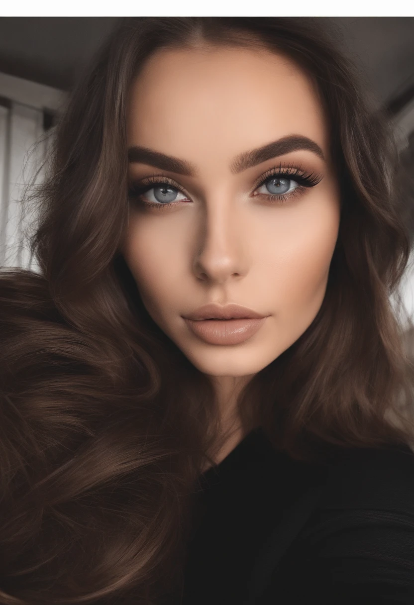 Arafed woman with black clothes, fille sexy aux yeux bruns, Portrait Sophie Mudd, cheveux bruns et grands yeux, selfie of a young woman, Yeux de chambre, Violet Myers, sans maquillage, maquillage naturel, looking straight at camera, Visage avec Artgram, Maquillage subtil, Superbe photo du corps entier, dans la chambre, clivage