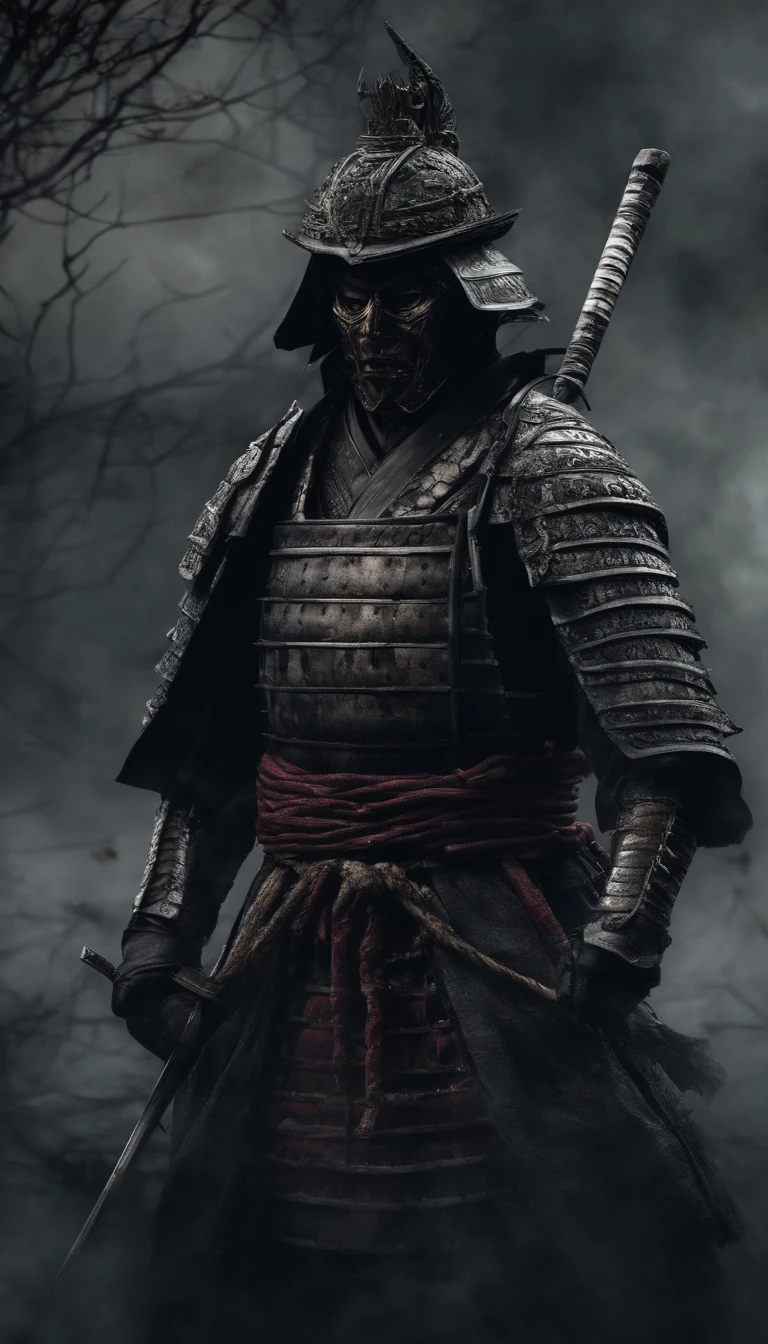 (best quality,4k,8k,highres,masterpiece:1.2),ultra-detailed,
realistic:1.37,samurai,feudal Japan,flag bearer,full-body armor,ominous atmosphere,detailed samurai sword,traditional warrior,stern facial expression,shadowy lighting,traditional Japanese art style,dark colors