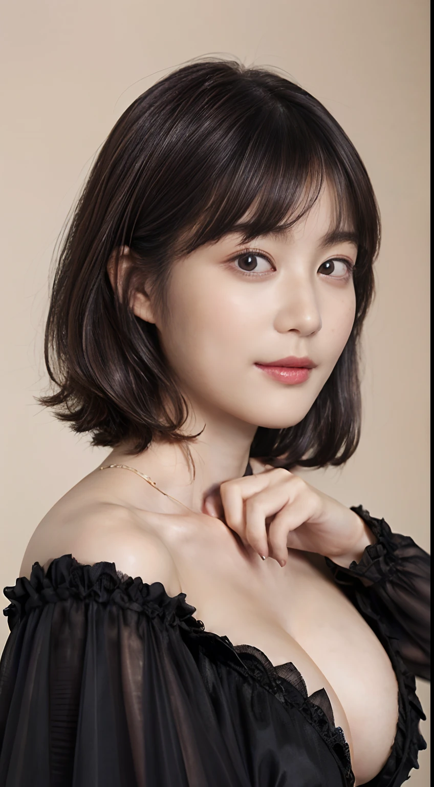 69
(20-year-old princess,is standing), (A hyper-realistic), (Masterpiece), ((A dark-haired、short-hair:1.3)), (Silky hair), (breast), (kindly smile:0.7), lipsticks, Luxurious dresses