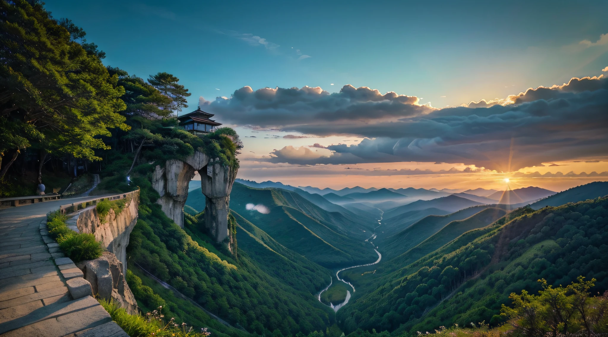 Scenery of Korea, Korean beauty, Healing Forest, A Moment of Healing, Time for Meditation, (Breathtaking views:1.1),A sky full of clouds,Sacred, Celestial Light,cliff,colourful colors,alluring atmosphere,Phenomenal Scenery,Majestic clouds,Majestic views,Dramatic cliffs,Unimaginable Beauty,Celestial Light,Dreamy panoramas,Serene and charming,Unforgettable scenery,impressive,Sublime Vision,Amazing natural wonders,Otherworldly vibe,magnificent view,Silent and paradisiacal,enchanted scenery,superb view,Dazzling colors,Amazing show,Tranquility and serenity,Magnificent sunset,Shining Sky,Quiet and peaceful atmosphere,Subtle and seductive,Magnificence and beauty,Sublime and subtle,Unreal and impressive,Unforgettable sublimity,Divine and fascinating,breathtaking, Beautiful and magical,Fascinating and surreal