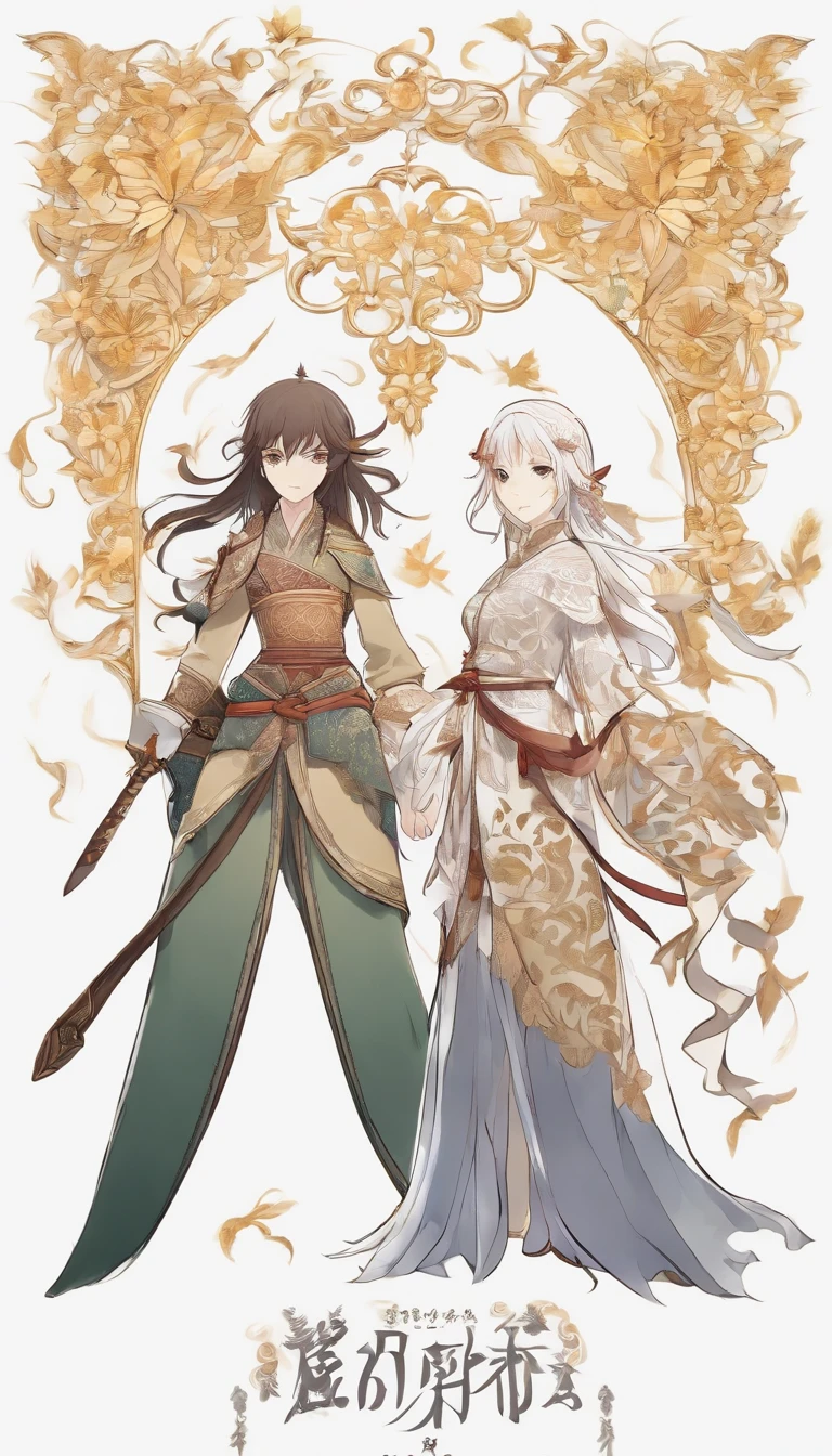 (White background:1.4),(Silhouette of two girls, one with long hair and one with short hair, Oriental elements)，(Chinese illustration:1.3，paper art:1.3, Quilted paper art:1.2),( reasonable design, Clear lines, High sharpness,Best quality, Very detailed, Masterpiece, movie light effect, 4K ) ,Brown eyes