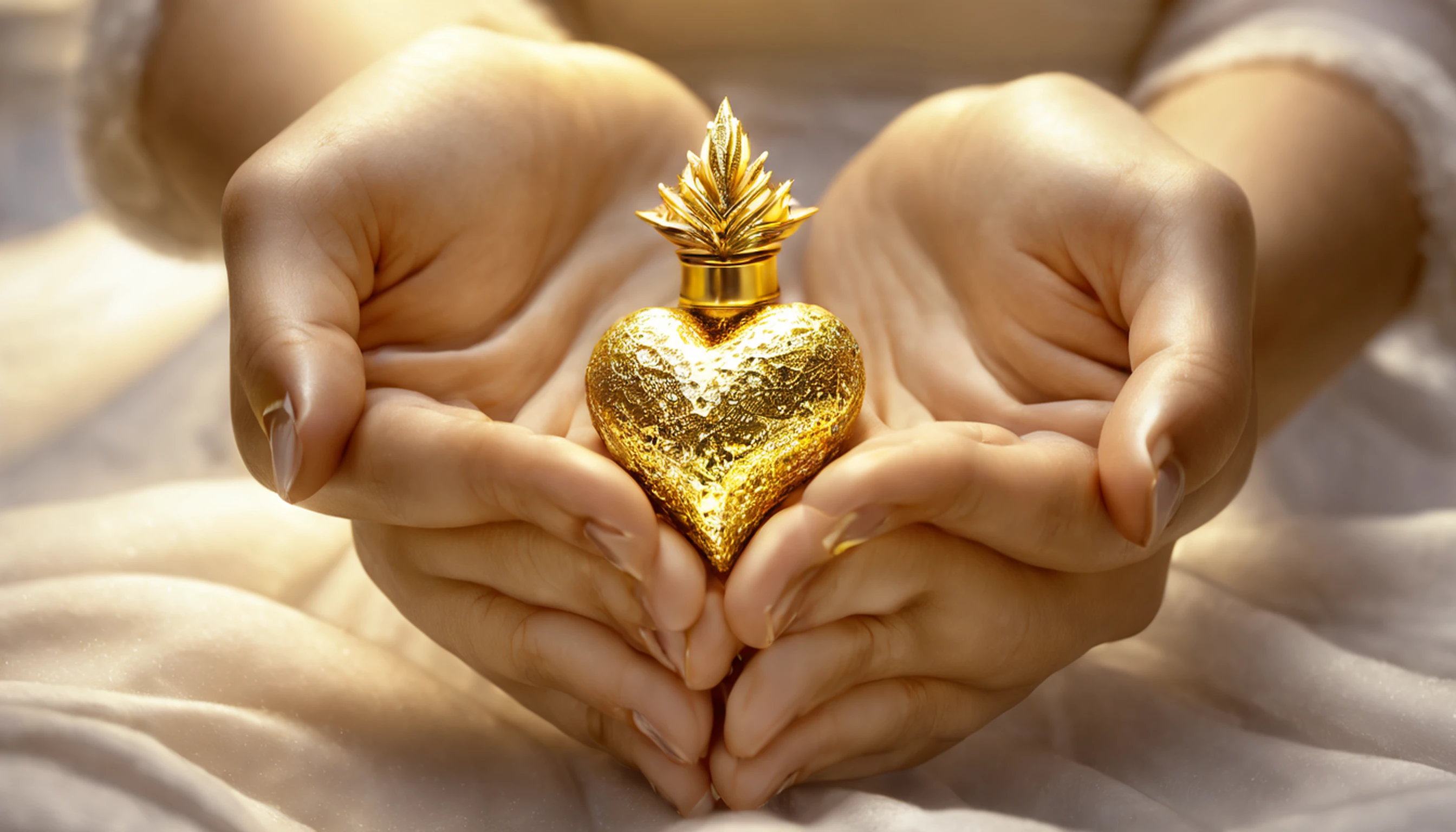 Deusa Dourada Freyer, Deusa Majestosa do Amor e da Magia, Your hands glow with mysterious power.Her hands glow warm and enchanting.His presence is a light of hope and joy.Her golden aura is、It is a glowing golden aura of love and protection.Brilho da estrela cadente、Luar dourado、Dedo bonito、Detailed heart glow at your fingertips、