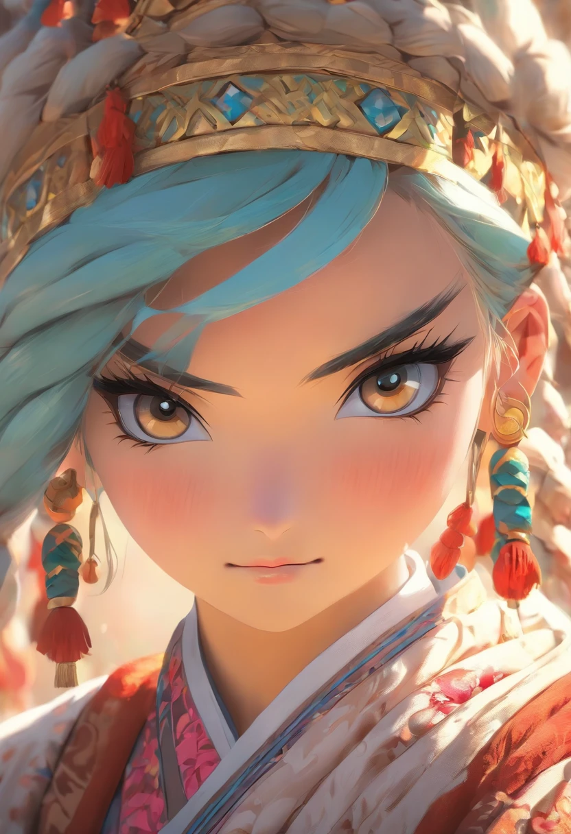 Costumes of the Evenki, an ethnic minority in northern China,teens girl,full bodyesbian,cartoonish style,