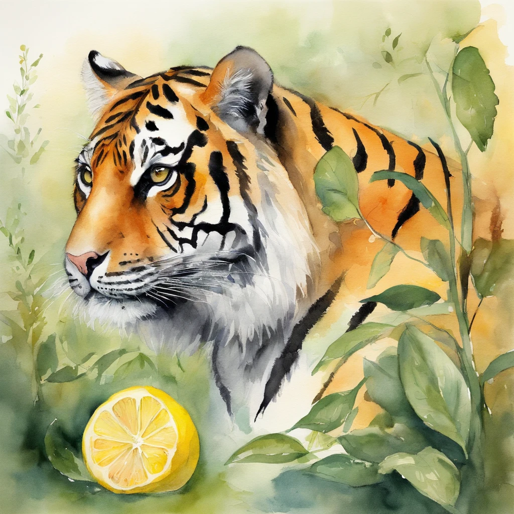 a tiger、kawaii、lemon、naturey、organics、picture book、line-drawing、simple