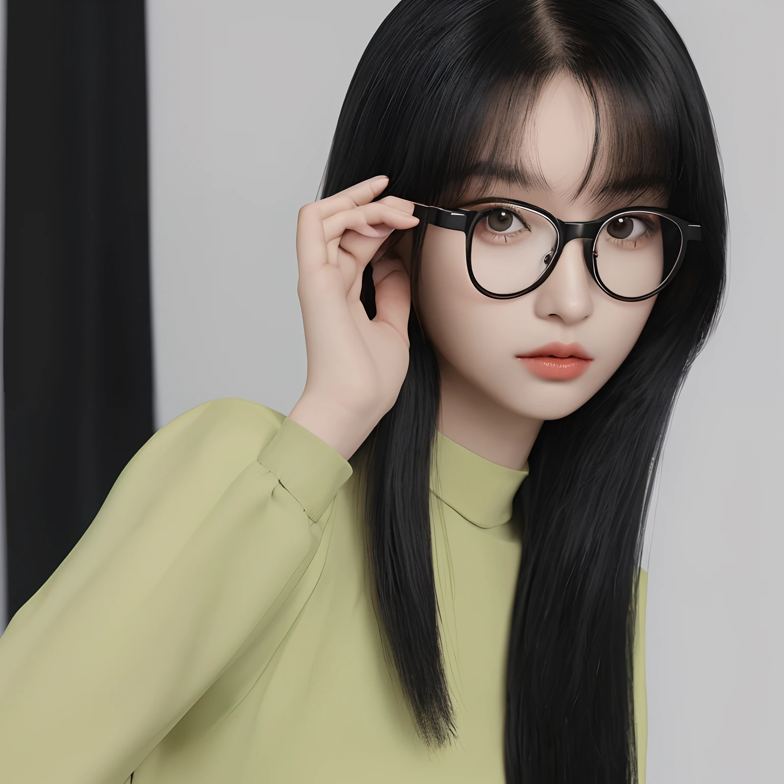 Q version characters,Single horsetail,black-frame glasses,No bangs