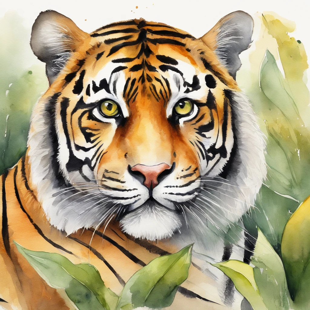 a tiger、kawaii、lemon、naturey、organics、picture book、line-drawing、simple、charicature、Poor drawing