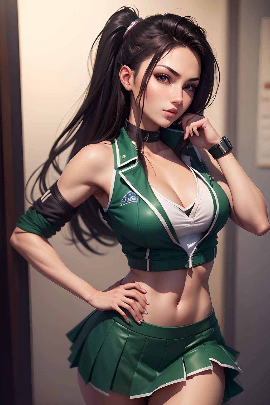 realistic akali,with sexy student skirt is school class, 8k resolution, (best quality: 1.1), (anatomically correct: 1.1), (perfect hand: 1.1 ), ( (Facial Detail: 1.3)), (Skin Detail), (Perfect Eyes), (Perfect Nose), (perfect hand fingers)