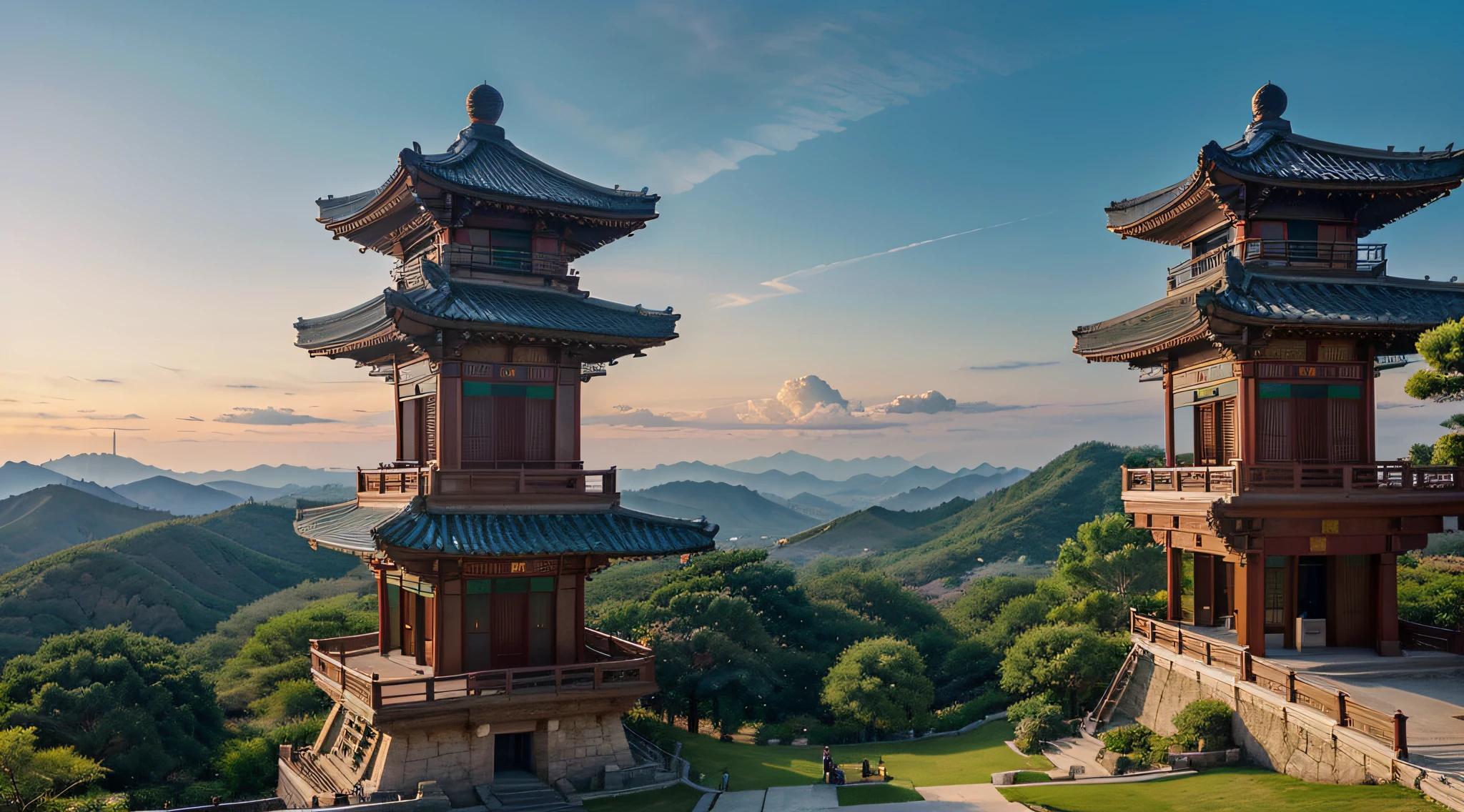 Scenery of Korea, Korean beauty, Healing Forest, A Moment of Healing, Time for Meditation, (Breathtaking views:1.1),A sky full of clouds,Sacred, Celestial Light,cliff,colourful colors,alluring atmosphere,Phenomenal Scenery,Majestic clouds,Majestic views,Dramatic cliffs,Unimaginable Beauty,Celestial Light,Dreamy panoramas,Serene and charming,Unforgettable scenery,impressive,Sublime Vision,Amazing natural wonders,Otherworldly vibes,magnificent view,Silent and paradisiacal,enchanted scenery,superb view,Dazzling colors,Amazing show,Tranquility and serenity,Magnificent sunset,Shining Sky,Quiet and peaceful atmosphere,Subtle and seductive,Magnificence and beauty,Sublime and subtle,Unreal and impressive,Unforgettable sublimity,Divine and fascinating,breathtaking, Beautiful and magical,Fascinating and surreal, Alawi Pagoda(Alawi Pagoda)is in the park,There are legs and legs, Beautiful renderings of Korea, Ancient Korean Architecture, Cyberpunk Korean Ancient Castle, Korean Architecture, Korean Palace, Korean-style building, Korean Temples, digital painting of a pagoda, With the Aesthetics of Ancient Korea, Brilliant Skies,flying birds