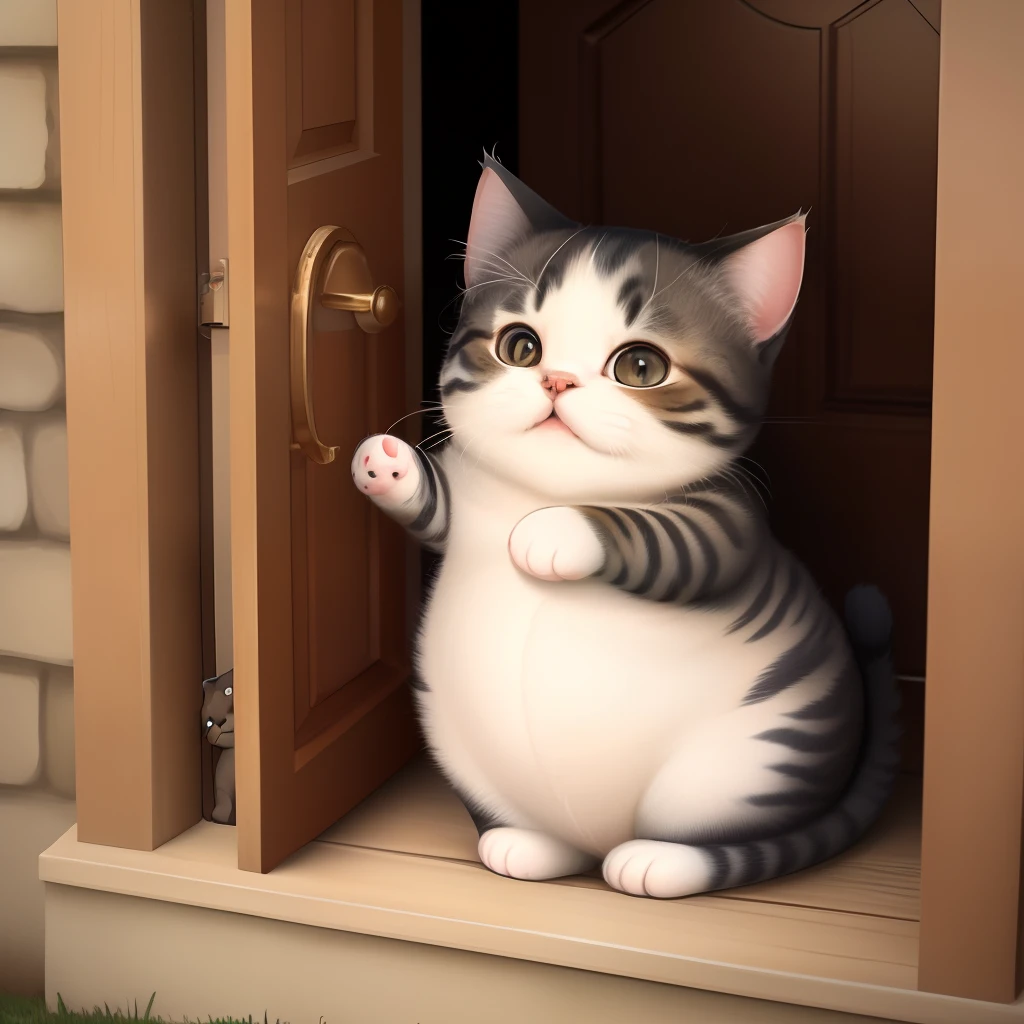A fat and cute little cat who wishes for a door