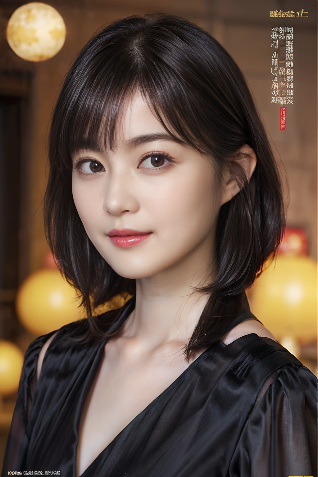 70
(20-year-old princess,is standing), (A hyper-realistic), (Masterpiece), ((A dark-haired、short-hair:1.3)), (Silky hair), (breast:0.8), (kindly smile:0.7), lipsticks, Luxurious dresses, Majestic palace