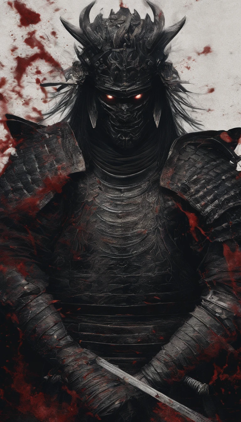(Best quality,4K,8K,A high resolution,Masterpiece:1.2),Ultra-detailed,Realistic:1.37,Samurai of the Sengoku period of Japan,Wear full samurai armor,Black samurai mask,Holding a sharp katana,A strong sense of oppression,Glowing red eyes