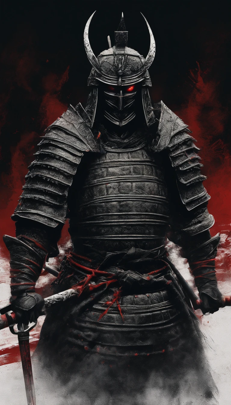 (Best quality,4K,8K,A high resolution,Masterpiece:1.2),Ultra-detailed,Realistic:1.37,Samurai of the Sengoku period of Japan,Wear full samurai armor,Black samurai mask,Holding a sharp katana,A strong sense of oppression,Glowing red eyes