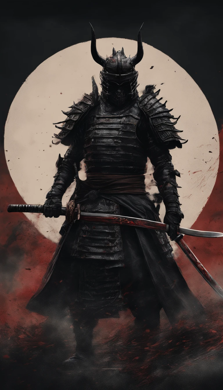 (Best quality,4K,8K,A high resolution,Masterpiece:1.2),Ultra-detailed,Realistic:1.37,Samurai of the Sengoku period of Japan,Wear full samurai armor,Black samurai mask,Holding a sharp katana,A strong sense of oppression,Glowing red eyes