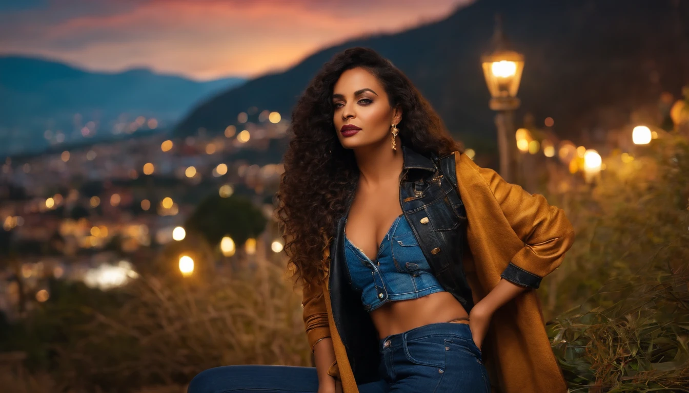 real photo of brazilian woman 35 years old waring jeans and jacket, full body