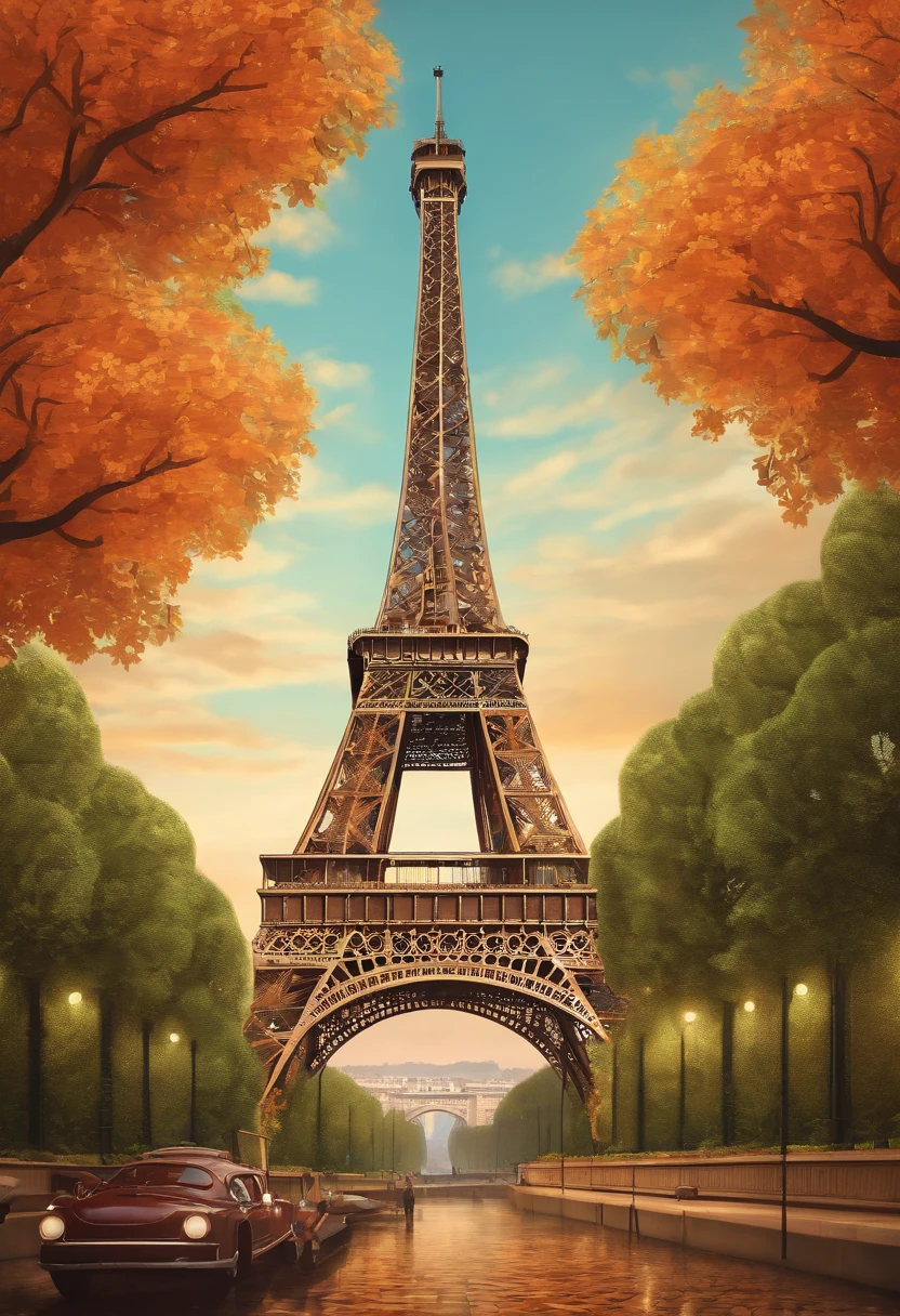 cartoony，planar，2D，The Eiffel Tower