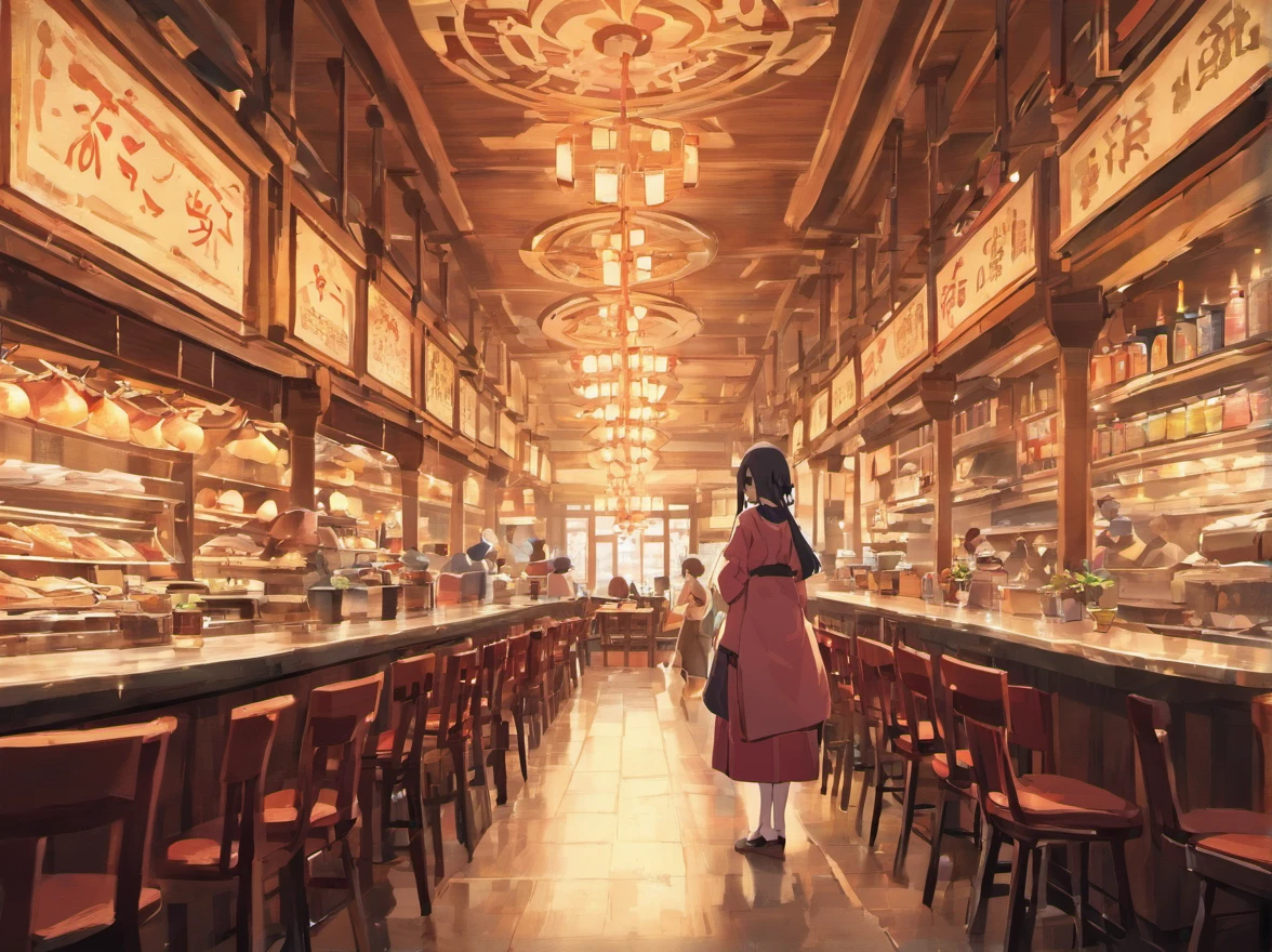 Lots of details, 8K, Fantasy, without people, japanese restaurant, japan, side view, room, table, food, without chairs