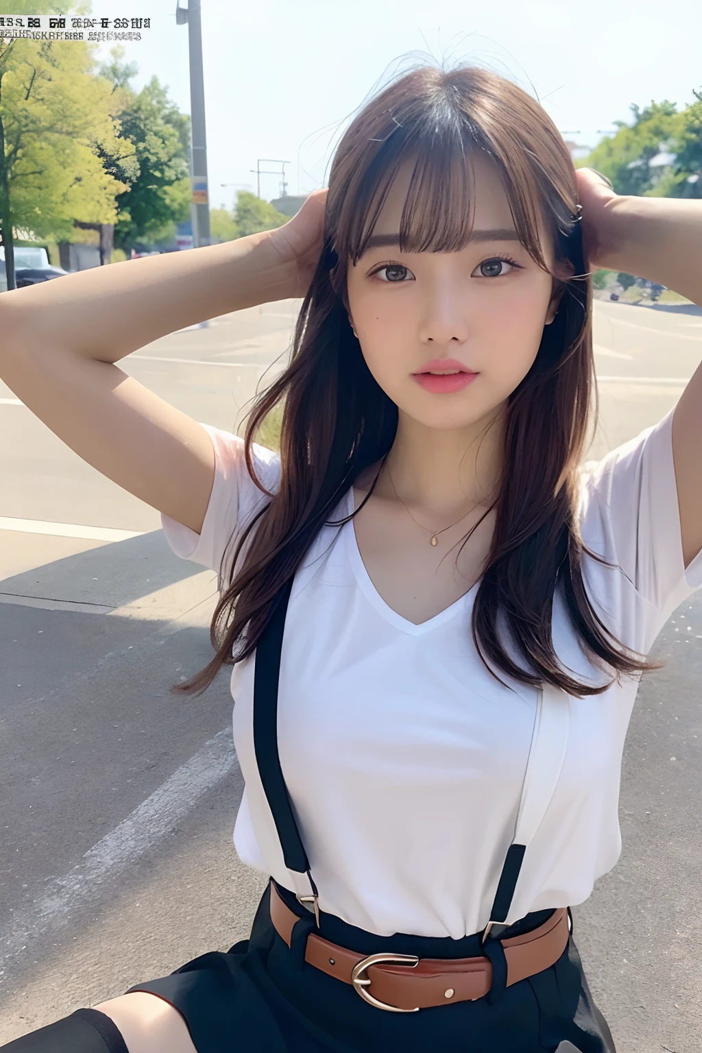 （photograph of-realistic：1.55），tmasterpiece，top-quality，the detail，femele，the city street，femele，TFG1，White gym clothes，beachside