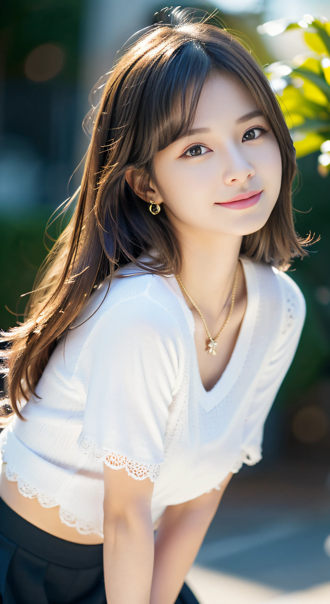 (((32K,very high res, high detailing, highly accurate,Maiden 1:1.5))),Raw photo & realistic atmosphere,beautiful dark blue eyes,Detailed mouth,Glossy lips,Detailed eyebrows,Soft white skin that shines with every detail,,Eyes drawn in detail、Very beautiful eyes with azure eyes,Detailed lips、Very beautiful face,Very well-formed face、Lifelike face,shiny beautiful lips,Beautiful eyebrows,Infinite reality,Best design,(Insanely cute Japan 16-year-old high school girl,,Beautifully shaped breasts,Very cute beautiful girl,Little Girl,Healthy body,Outstanding style:1.5),Best Natural Makeup,Japanese ido,Korean Idols,Young sensual idol,Moist eyes,Dark Beautiful Deep Eyes,Beautiful butt,beauty legs,,camel's foot,:1.3),超A high resolution、,Natural and realistic face,Back lighting,Pure eyes are too cute,(((photorealisim,Photograph the whole body))),,Reality Live Action,(Fashionable earrings,,a necklace,A bracelet,gyuru,Glossy nail art,American Street Winter Fashion,outer,Unique skirt,Leather shoes,Calm and fashionable girl,light brown hair,short-hair,独奏,Lori,little smiling,full body Esbian,Show full-body fashion,Sit up,Show me your leather shoes, Only beauty young cute 15 year old girl,15-year-old girl with beauty and charisma,Teenage fashion magazine shoot,K-POP hobbyist,Fashion that seems to be in Koreatown,Revealing clothing:1.7),Shin-Okubo's Koreatown