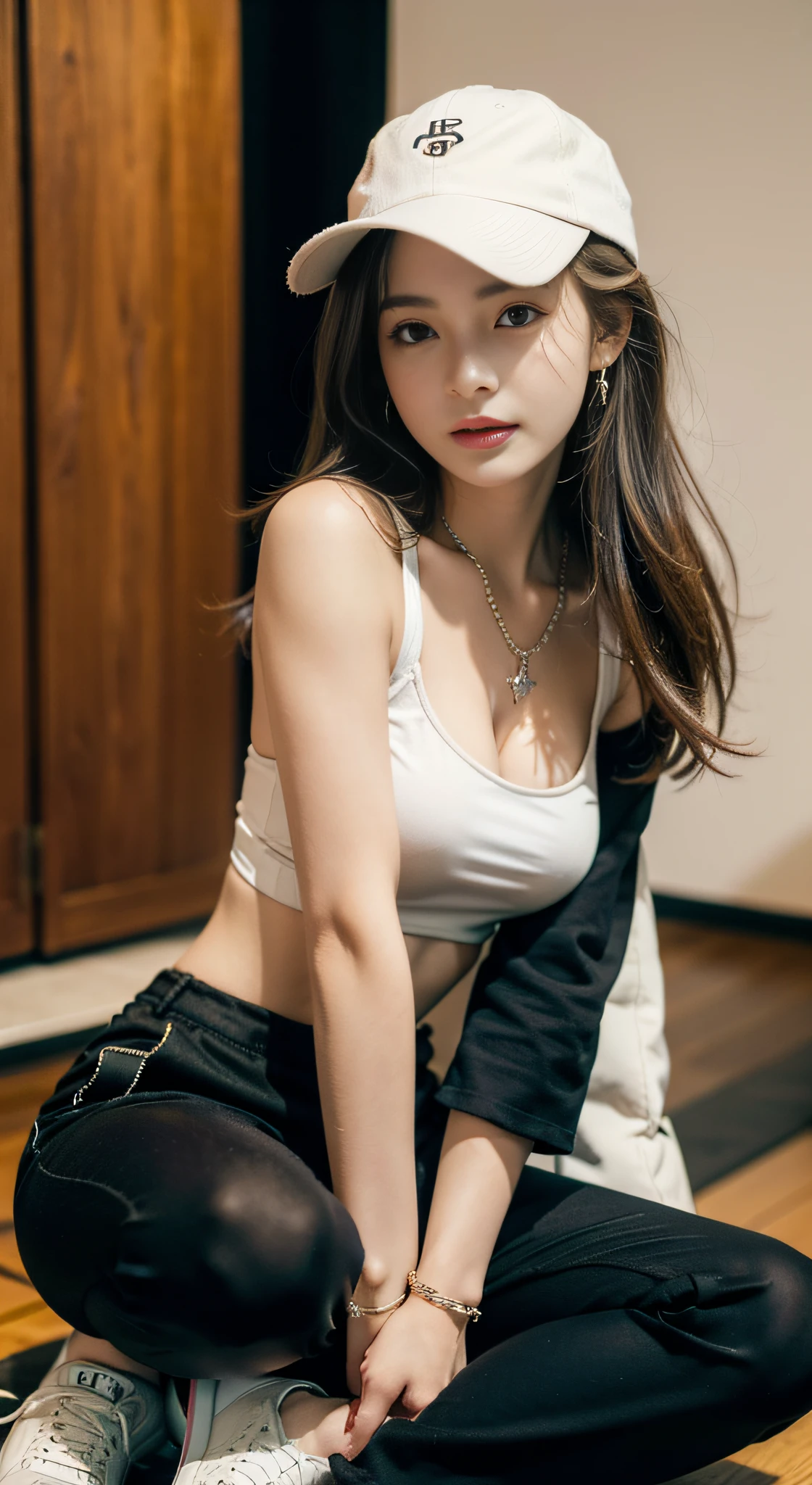 (((32K,very high res, high detailing, highly accurate,Masterpiece Girl 1:1.5))),Raw photo & realistic atmosphere,beautiful dark blue eyes,Detailed mouth,Glossy lips,Detailed eyebrows,Soft white skin that shines with every detail,,Eyes drawn in detail、Very beautiful eyes with azure eyes,Detailed lips、Very beautiful face,Very well-formed face、Lifelike face,shiny beautiful lips,Beautiful eyebrows,Infinite reality,Best design,(Insanely cute Japan 16-year-old high school girl,,Beautifully shaped breasts,Very cute beautiful girl,,Healthy body,Outstanding style:1.5),Best Natural Makeup,Japanese ido,Korean Idols,Young sensual idol,Moist eyes,Dark Beautiful Deep Eyes,Beautiful butt,beauty legs,,camel's foot,:1.3),超A high resolution、,Natural and realistic face,Back lighting,Pure eyes are too cute,(((photorealisim,Photograph the whole body))),,Reality Live Action,(Fashionable earrings,,a necklace,A bracelet,gyuru,Glossy nail art,Women's Teens Streenter Casual Fashion,Down coat,Black pants,white shoe,Hats,Calm and fashionable girl,light brown hair,short-hair,Ear Hair,独奏,little smiling,full body Esbian,Show full-body fashion,sitting cross-legs,Show me your white shoes, Only beauty young cute 15 year old girl,A rather petite and very cute 15-year-old girShibuya