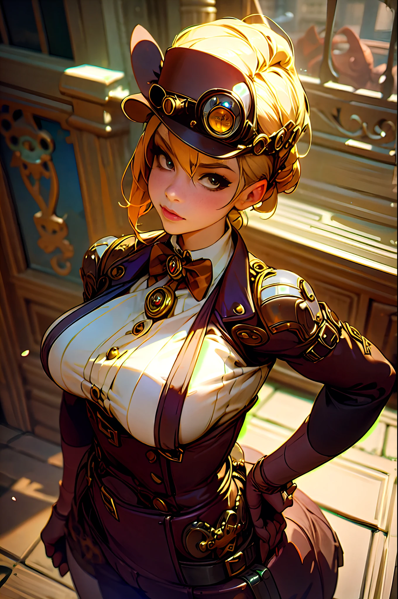 (((steampunk))),masterpiece, best quality, high quality, High definition, High quality texture, High quality shadow, high detail, realistic, Cinematic Light, sidelighting, Lens Flare, Ray tracing, sharp focus,(((steampunk style))),sexy pose, large very sagging bosoms,cameltoe,ultra realistic 8k cg, picture-perfect face, flawless, clean, masterpiece, professional artwork, famous artwork, perfect face, beautiful face, beautiful eyes, ((perfect female body)), solo,((((seductive expression)))),extremely detailed, eyes,thick thighs,(random normals hair colors)), beautifully detailed background,depth of field,full body,